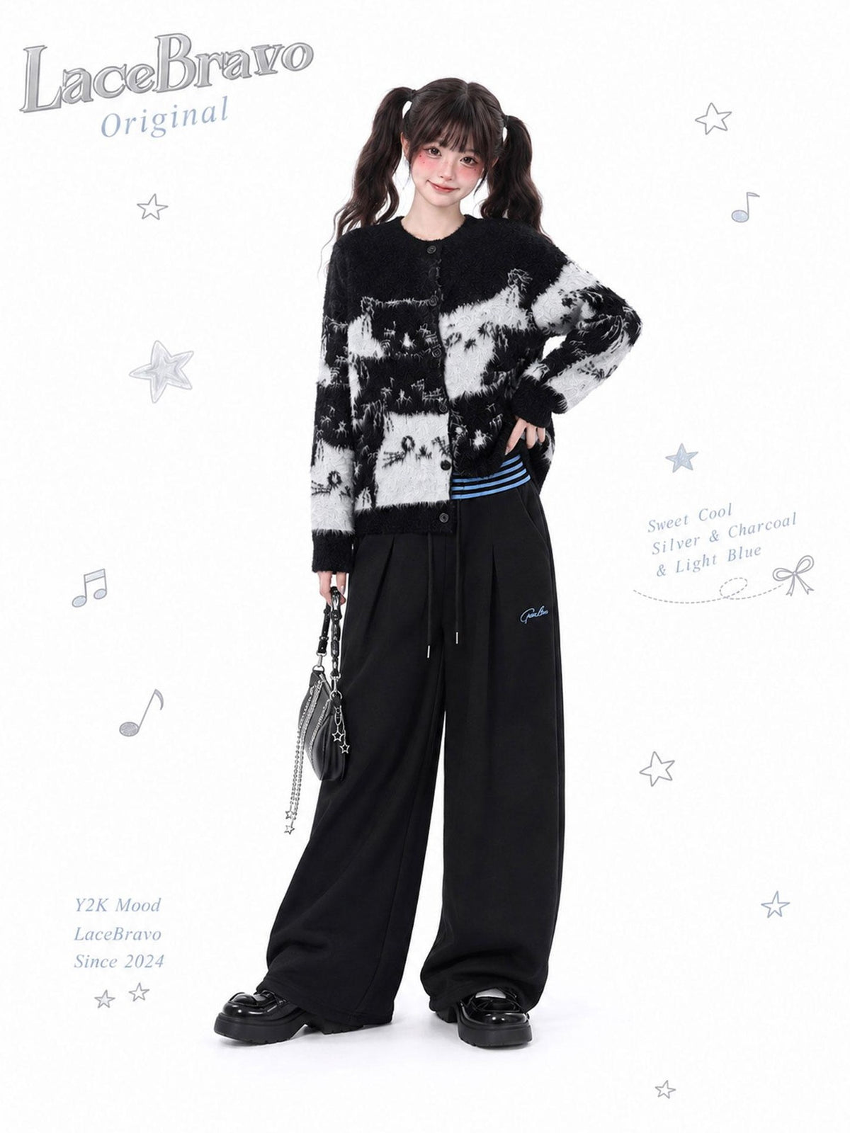 LaceBravo Cartoon Jacquard Color Block Knitted Women's Cardigans