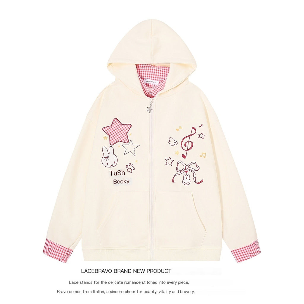 LaceBravo_Cartoon_Star_Embroidered_Faux_Layered_Women's_Cotton_Zip-up_Hoodies_1082816546351_MISSTT