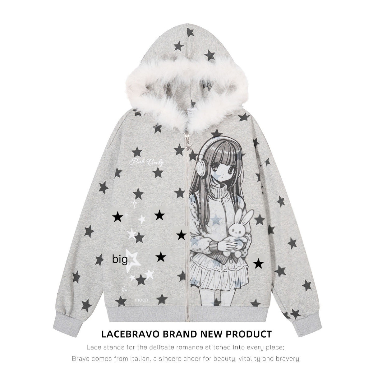 LaceBravo_Cartoon_Star_Print_Faux_Fur_Trim_Hooded_Loose_Cotton_Women's_Zip-up_Hoodies_1083415566996_MISSTT