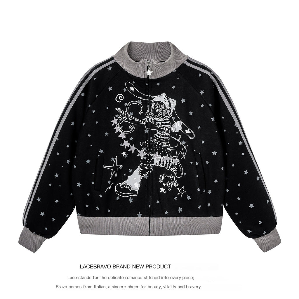 LaceBravo_Cartoon_Star_Print_Zip_Up_Loose_Cotton_Women's_Casual_Jackets_1080848758786_MISSTT