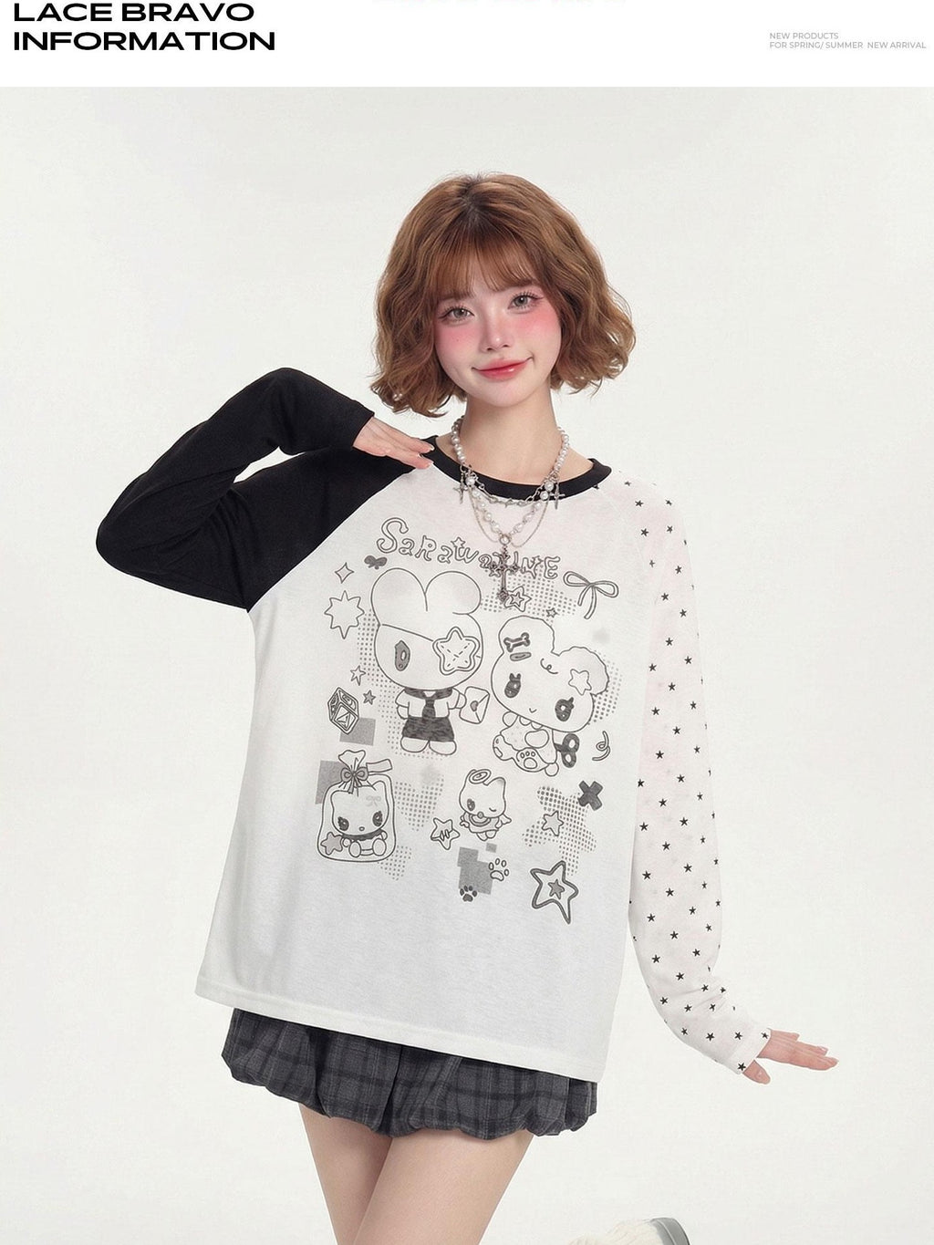 LaceBravo Colorblock Anime Print Breathable Uv Women's Sheer Long Sleeve T-shirts