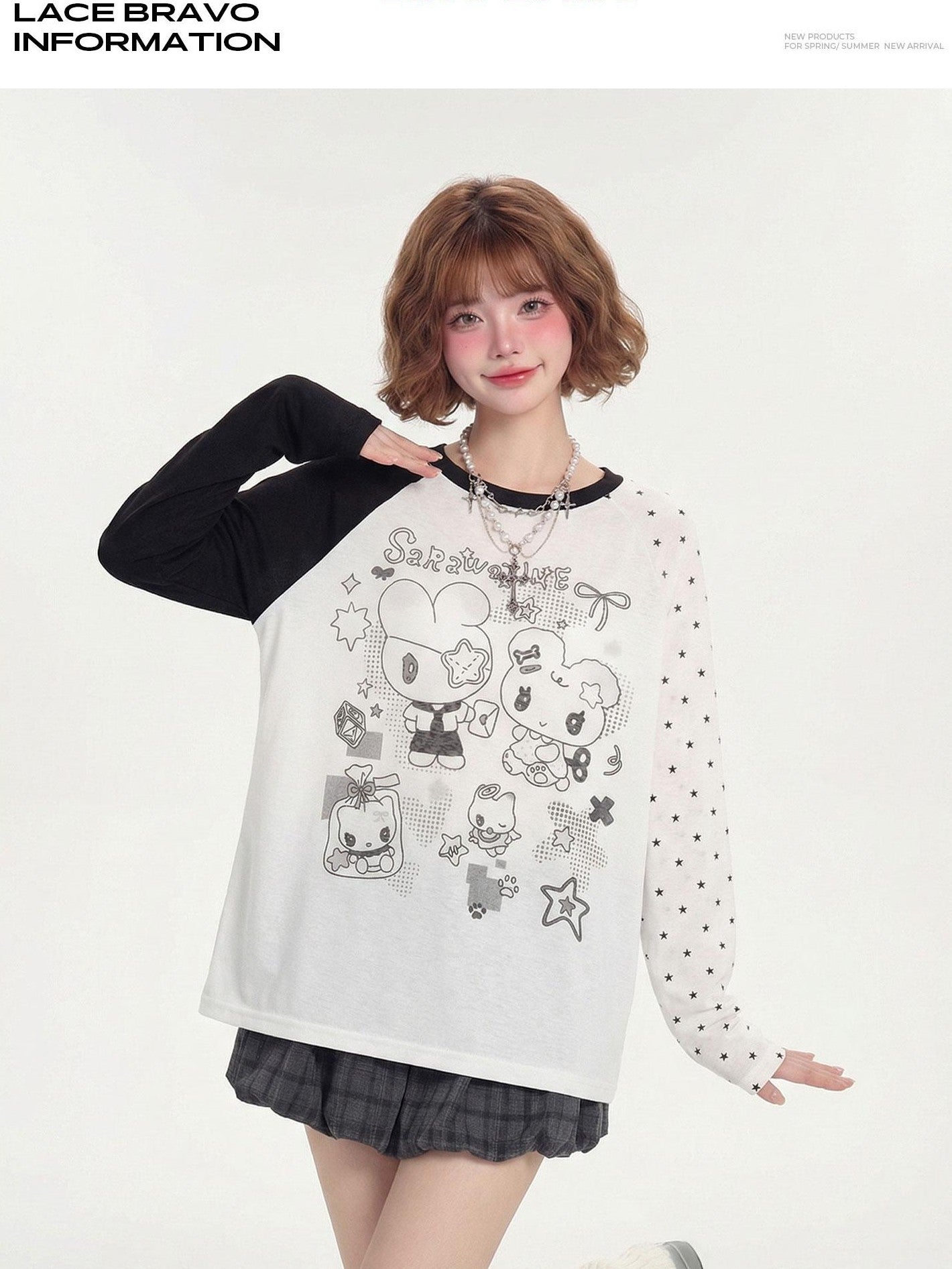 LaceBravo Colorblock Anime Print Breathable Uv Women's Sheer Long Sleeve T-shirts
