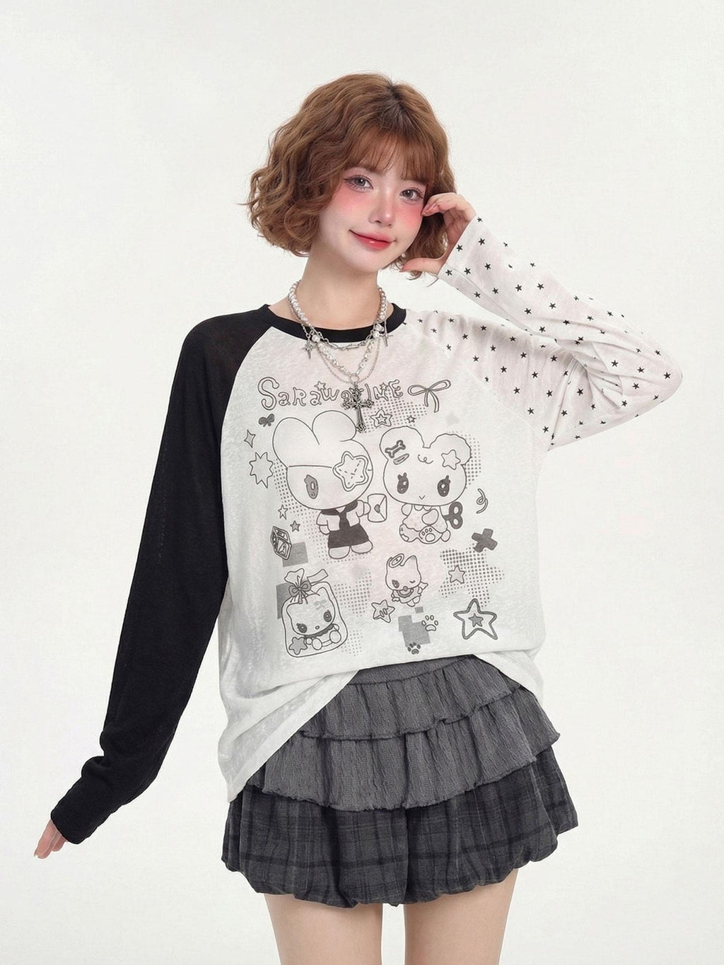 LaceBravo Colorblock Anime Print Breathable Uv Women's Sheer Long Sleeve T-shirts