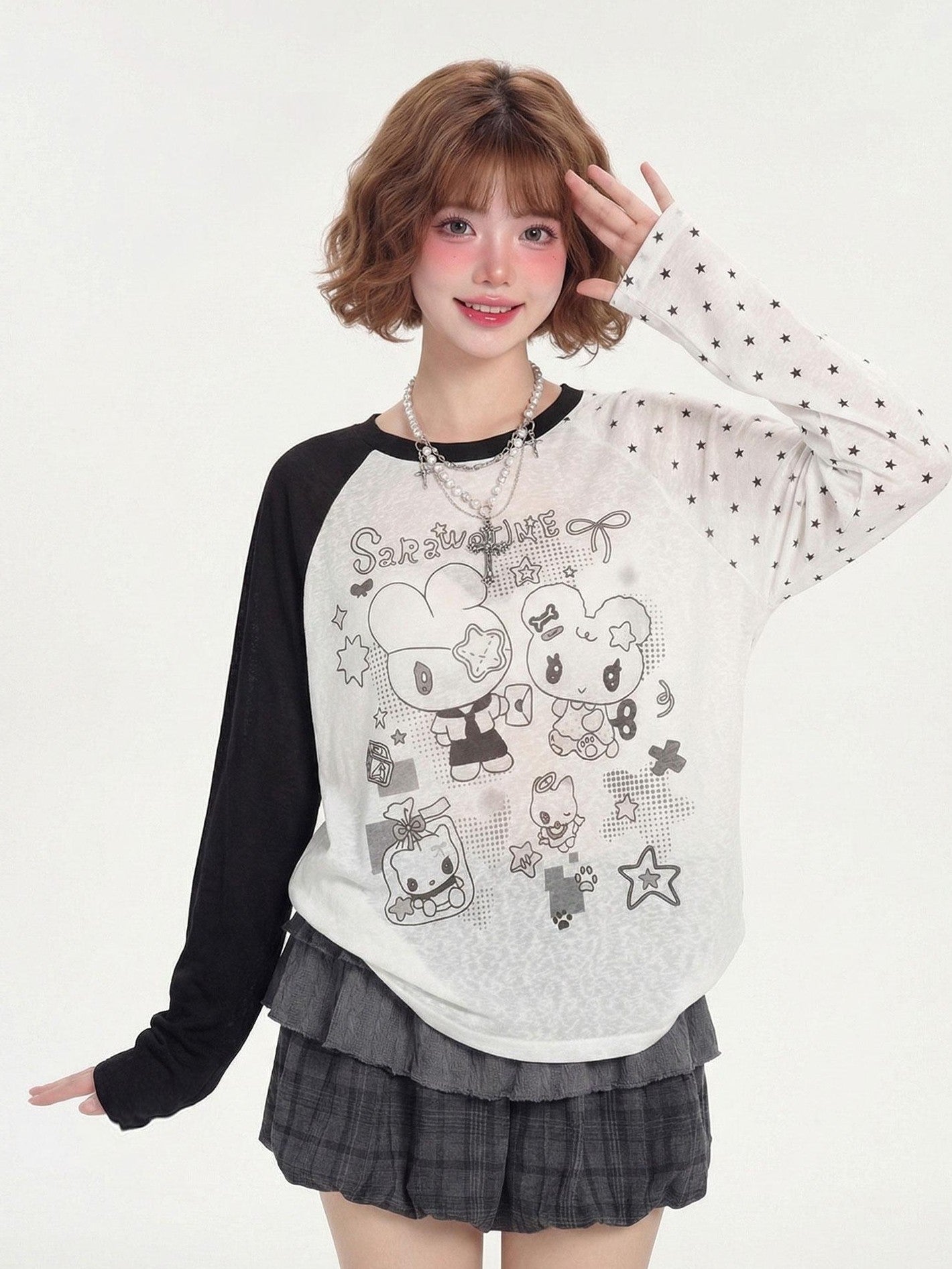 LaceBravo Colorblock Anime Print Breathable Uv Women's Sheer Long Sleeve T-shirts