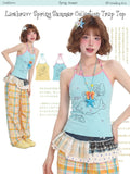 LaceBravo_Colorblock_Cartoon_Dolphin_And_Bear_Graphic_Women's_Halter_Tops_1061055466037_MISSTT
