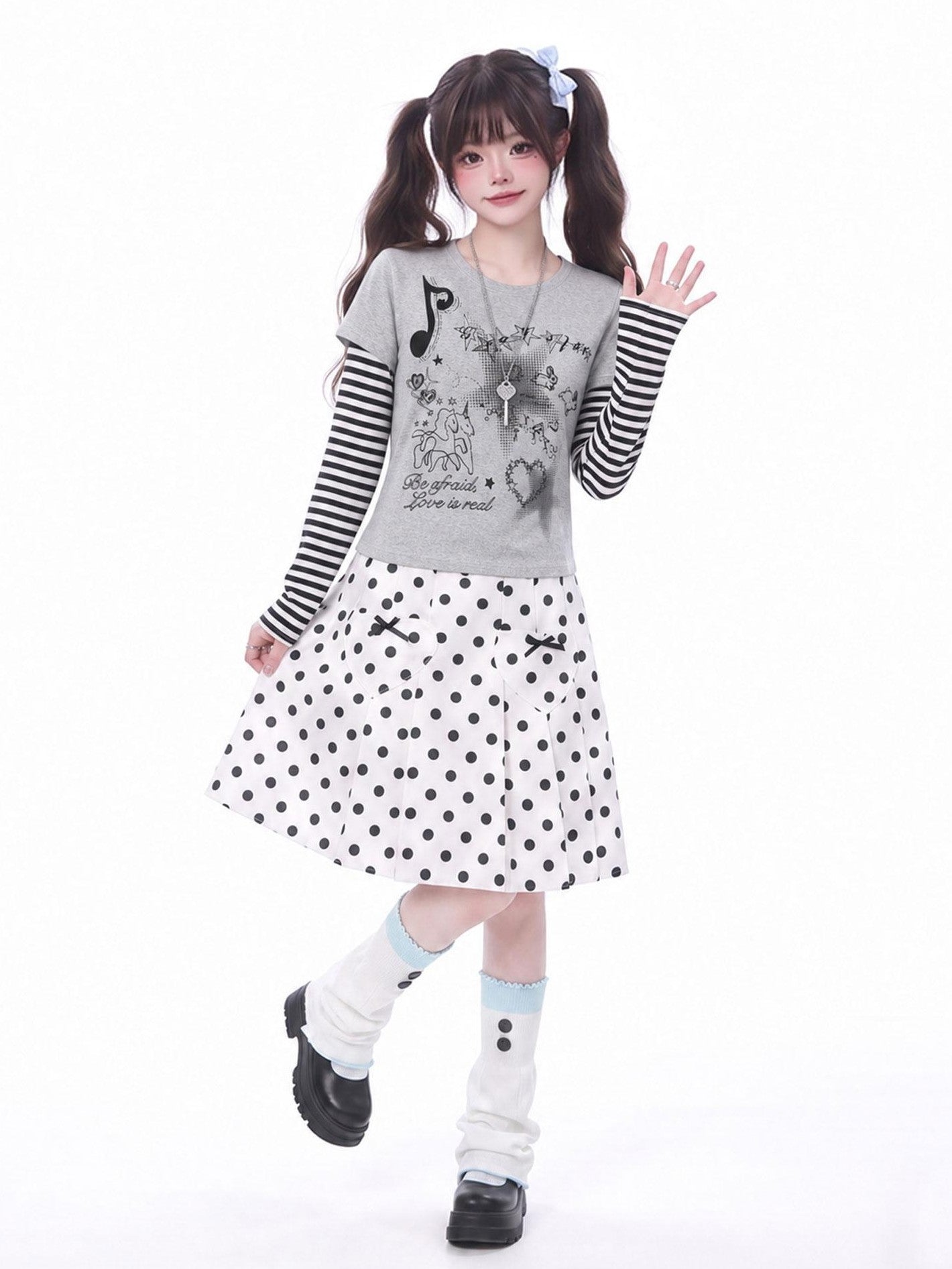 LaceBravo Cropped Layered Striped Printed Women's Long Sleeve T-shirts