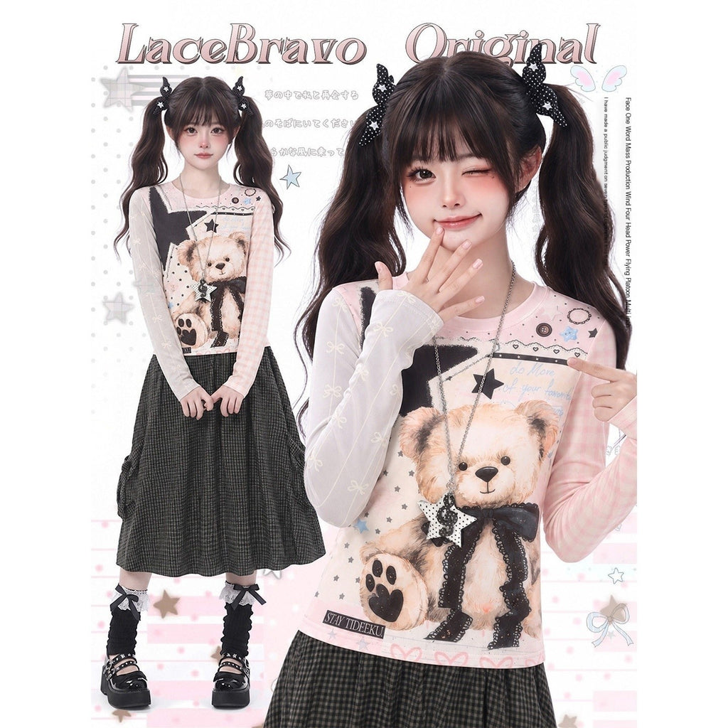 LaceBravo_Cute_Bear_Print_Colorblock_Slim_Fit_Women's_Long_Sleeve_T-shirts_1074404278807_MISSTT