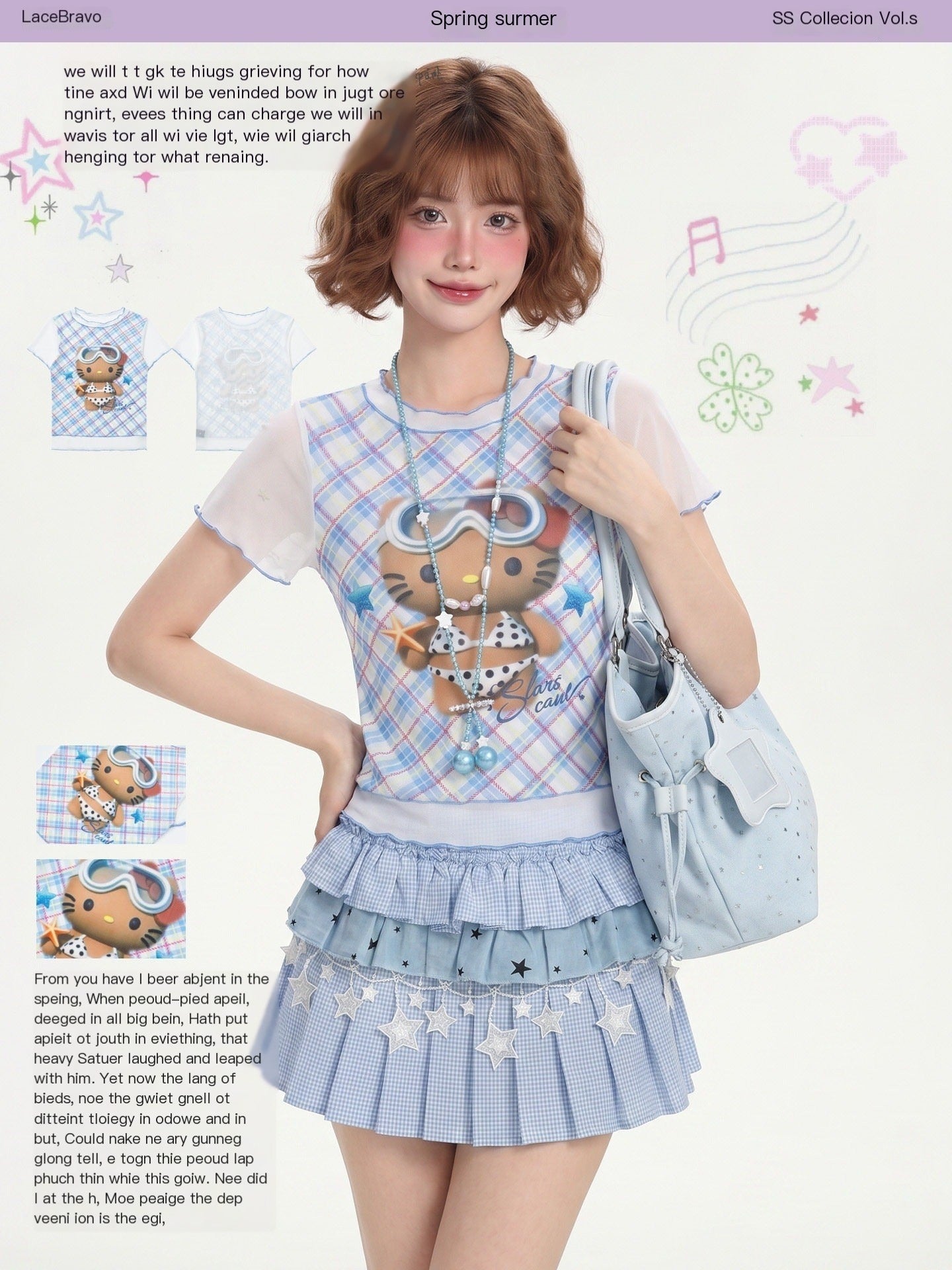 LaceBravo_Cute_Kitty_Print_Ruffle_Trim_Slim_Fit_Women's_Short_Sleeve_T-shirts_1047521151737_MISSTT