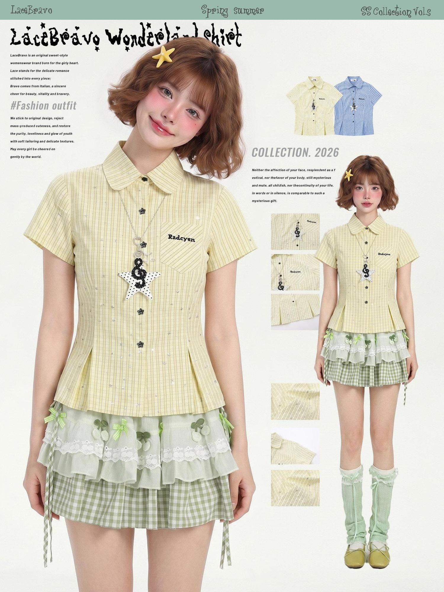 LaceBravo Dopamine Star Embroidered College Cinched Waist Women's Short Sleeve T-shirts