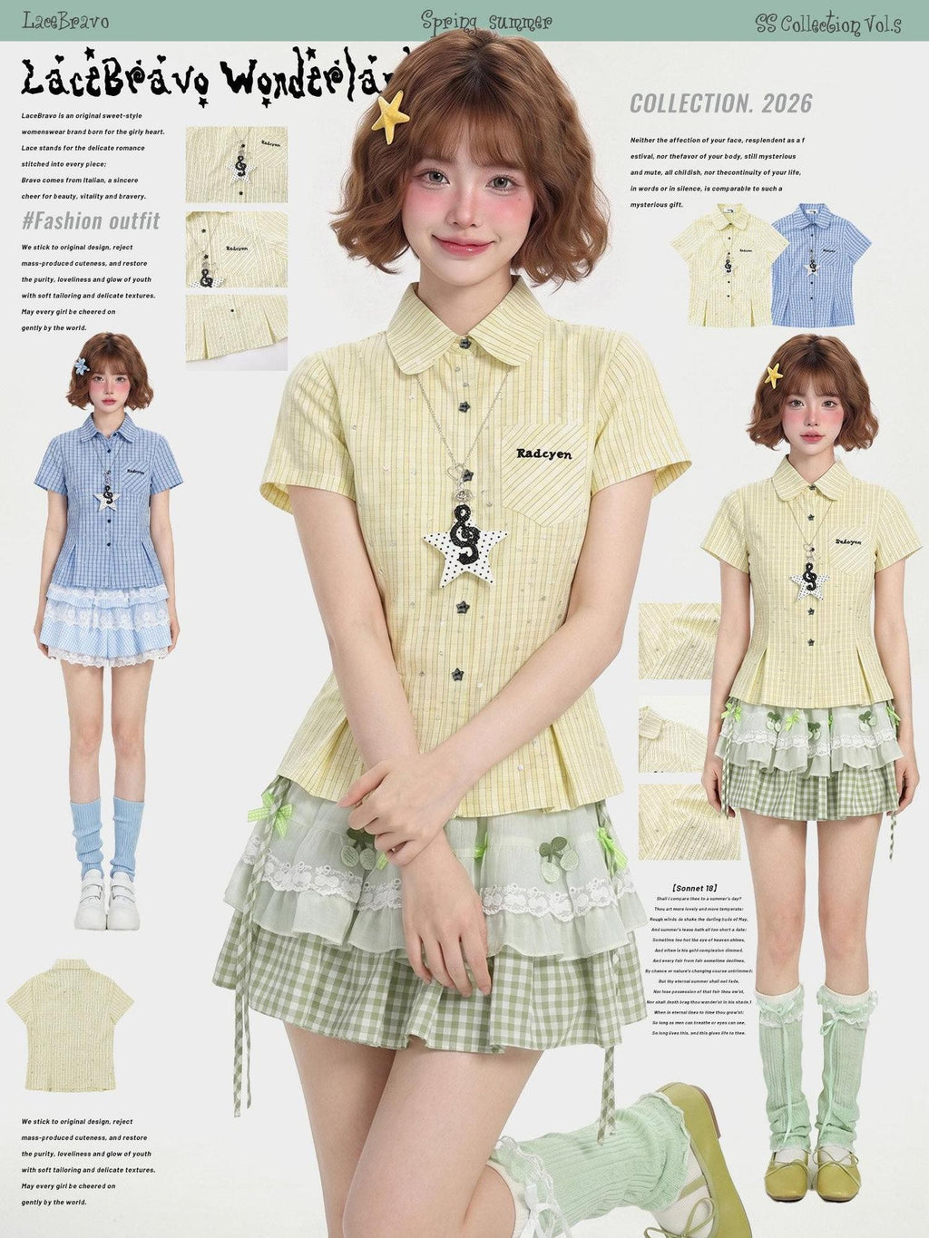 LaceBravo Dopamine Star Embroidered College Cinched Waist Women's Short Sleeve T-shirts