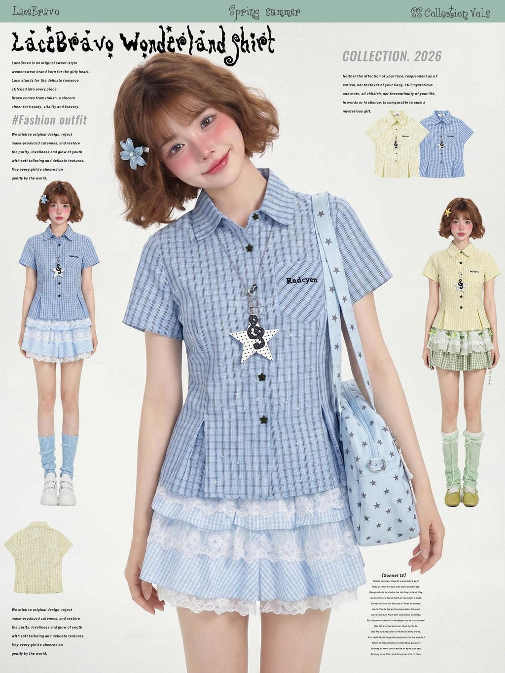LaceBravo Dopamine Star Embroidered College Cinched Waist Women's Short Sleeve T-shirts