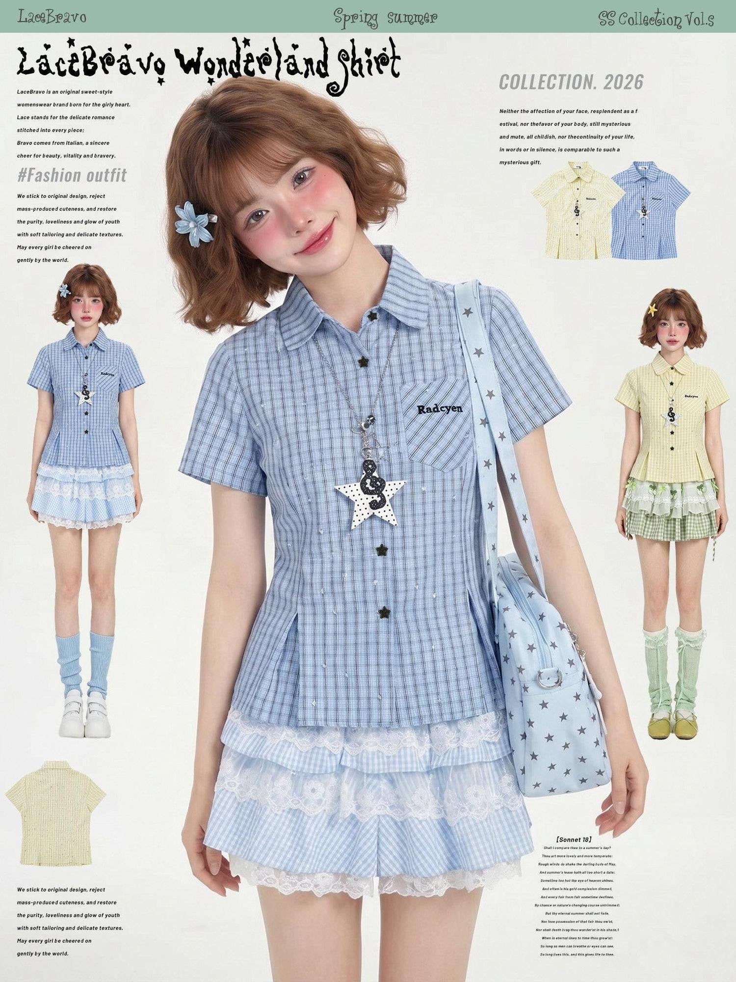 LaceBravo Dopamine Star Embroidered College Cinched Waist Women's Short Sleeve T-shirts