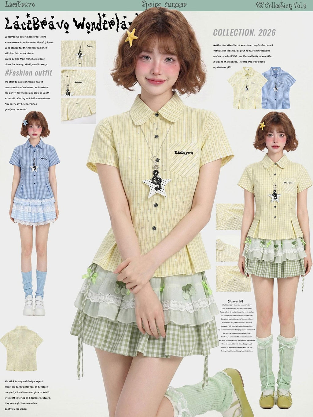 LaceBravo Dopamine Star Embroidered College Cinched Waist Women's Short Sleeve T-shirts