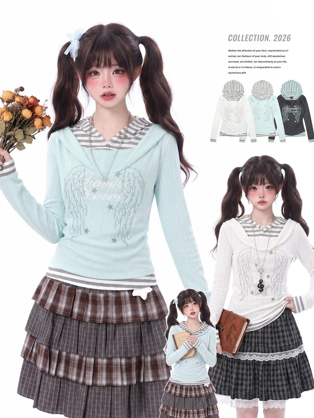LaceBravo Faux Layered Striped Splice Lace Women's Knitted Slim Fit Long Sleeve T-shirts