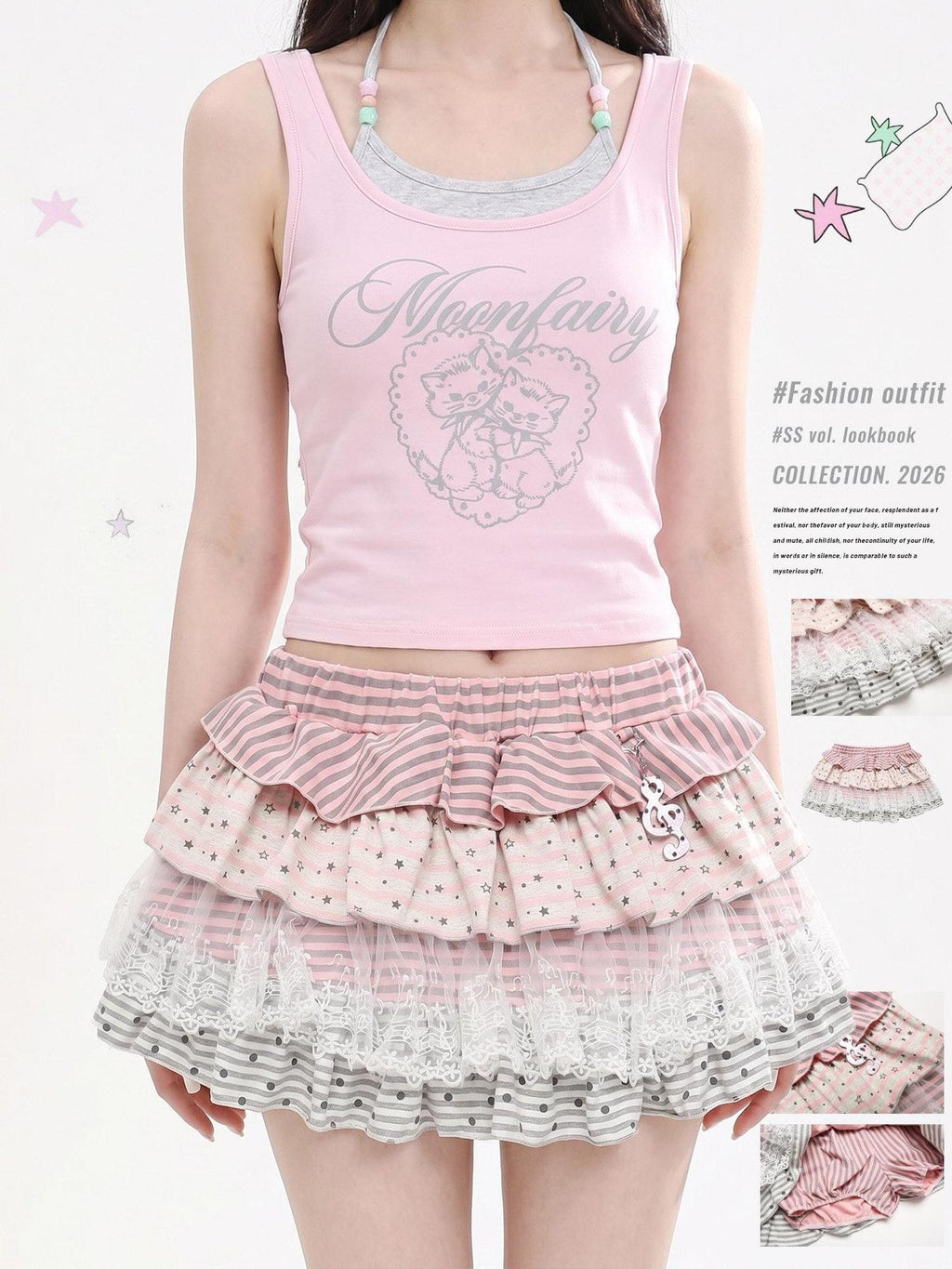LaceBravo Flouncy Ruffled Star Lace Mini Pendant Charm Women's Tiered Skirts