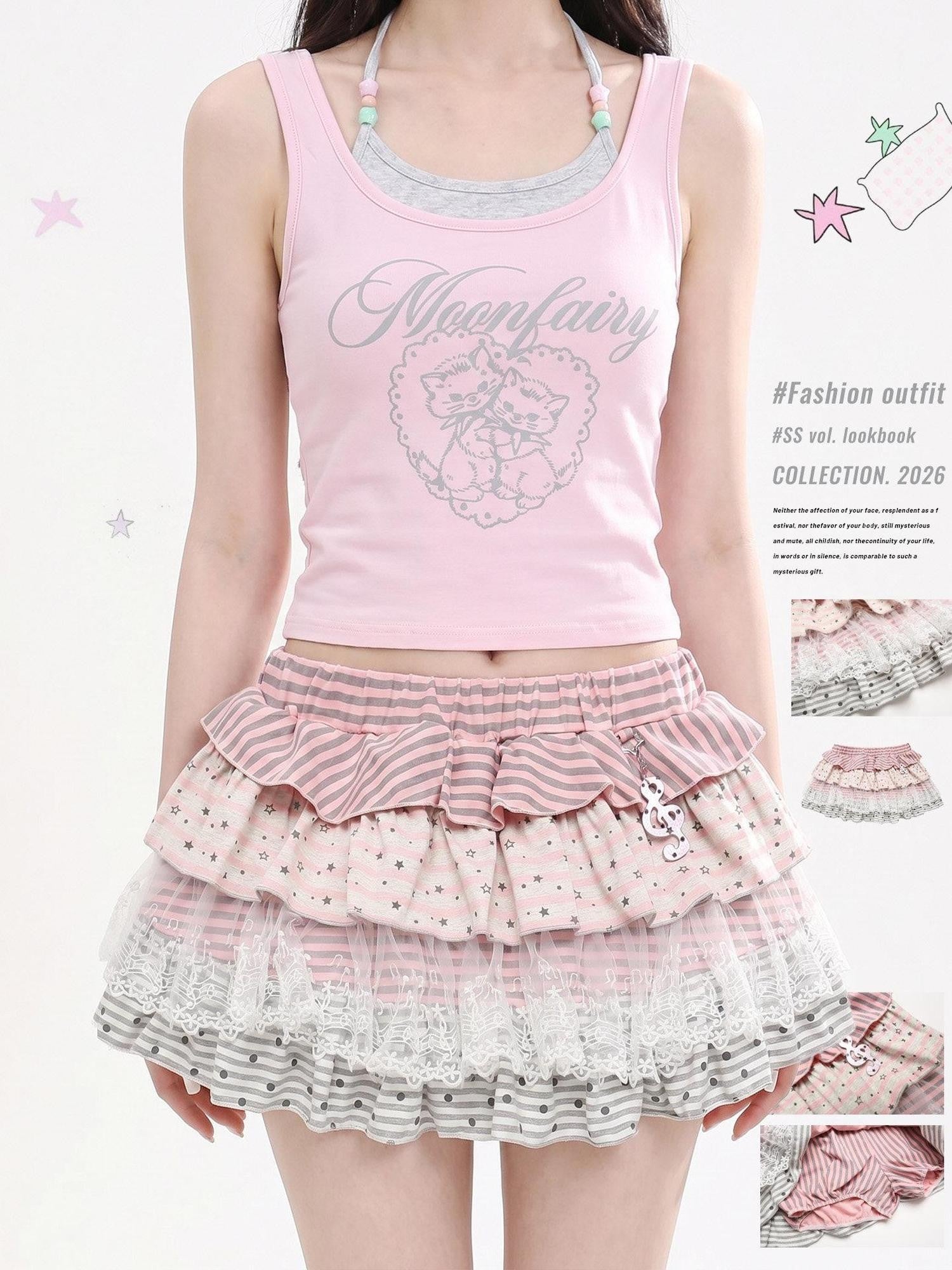 LaceBravo Flouncy Ruffled Star Lace Mini Pendant Charm Women's Tiered Skirts