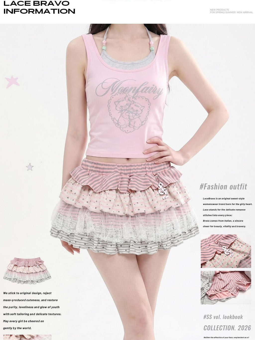 LaceBravo Flouncy Ruffled Star Lace Mini Pendant Charm Women's Tiered Skirts