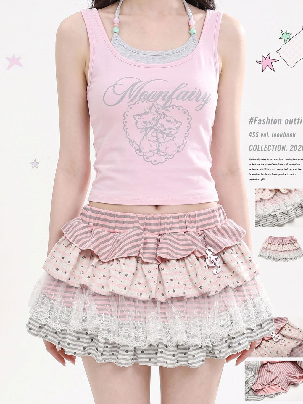 LaceBravo Flouncy Ruffled Star Lace Mini Pendant Charm Women's Tiered Skirts