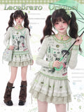 LaceBravo_Green_Plaid_Comic_Print_Ruffle_Edge_Women's_Lightweight_Long_Sleeve_T-shirts_1074659046858_MISSTT