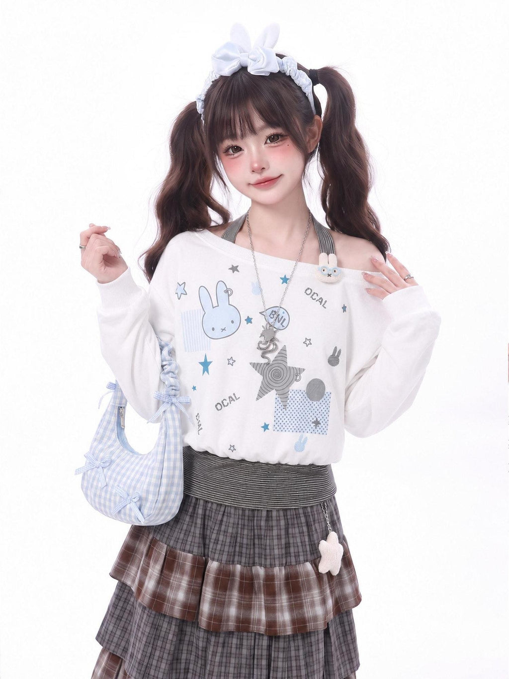 LaceBravo Halter Neck Rabbit Print Women's Sweatshirt Loose Long Sleeve T-shirts