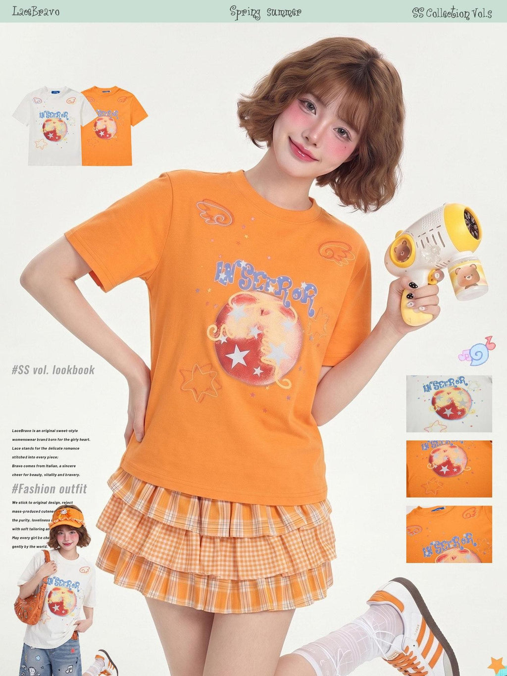 LaceBravo Korean Dopamine Apple Star Print Slimming Women's Short Sleeve T-shirts