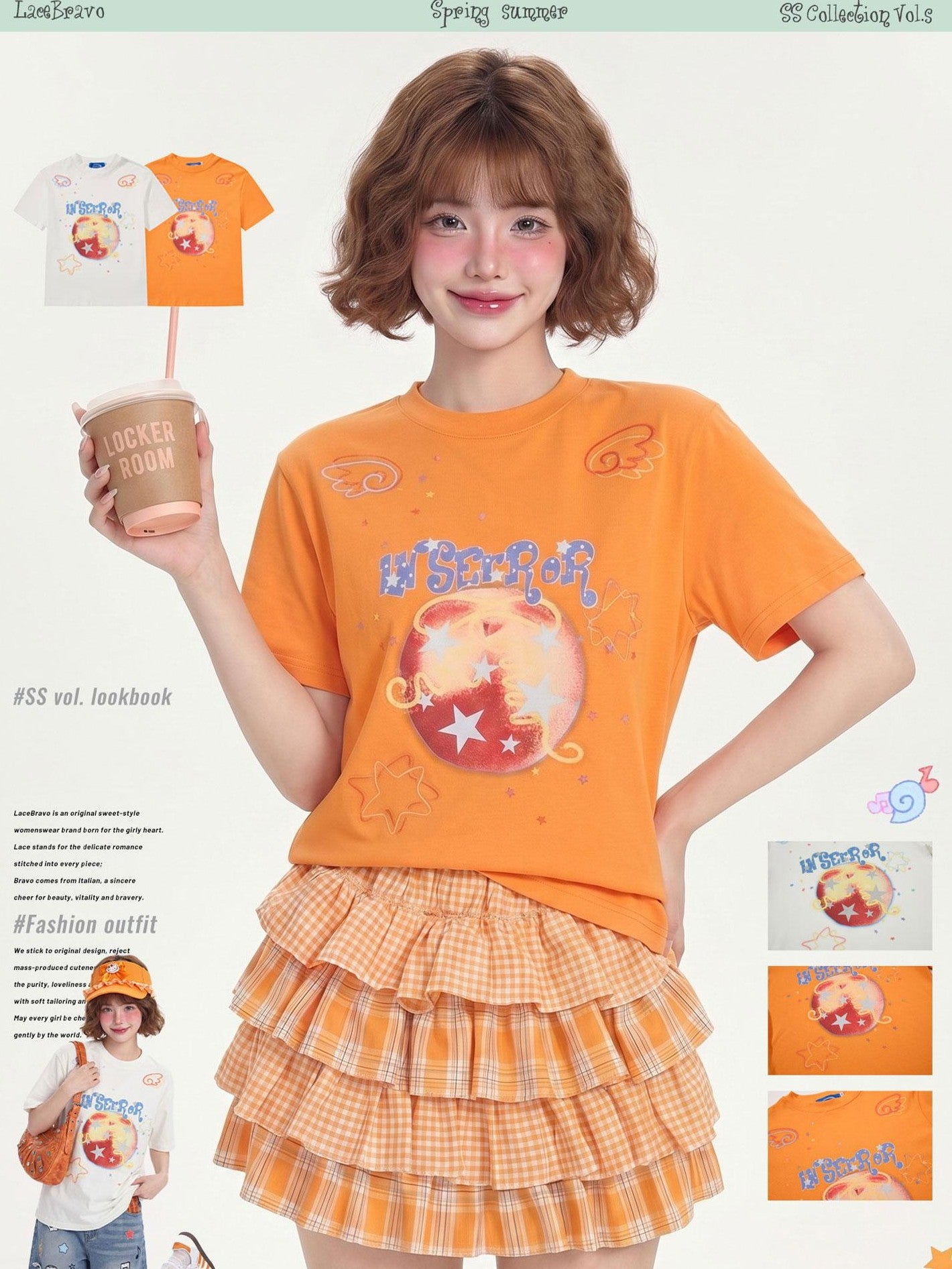 LaceBravo Korean Dopamine Apple Star Print Slimming Women's Short Sleeve T-shirts