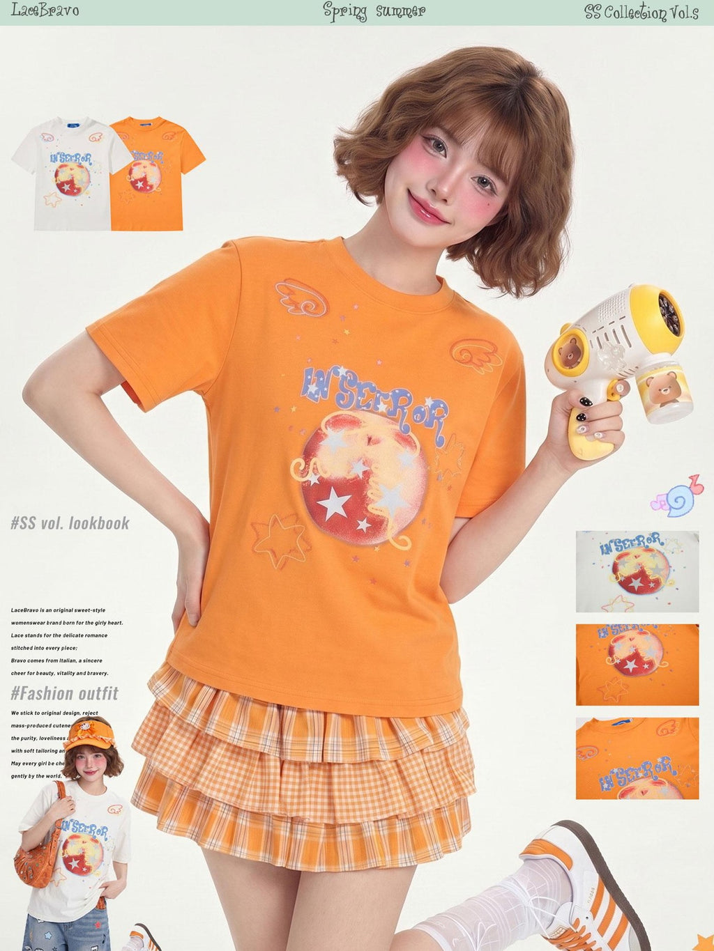 LaceBravo Korean Dopamine Apple Star Print Slimming Women's Short Sleeve T-shirts