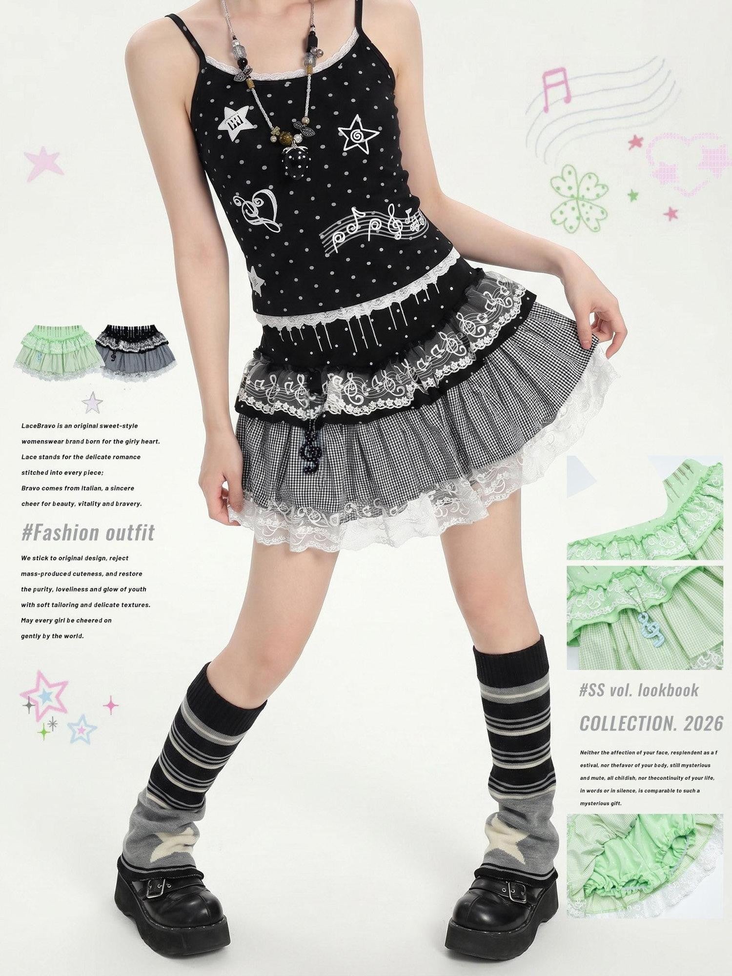 LaceBravo Mini Embroidered Lace Short Ruffle Charm Women's Tiered Skirts