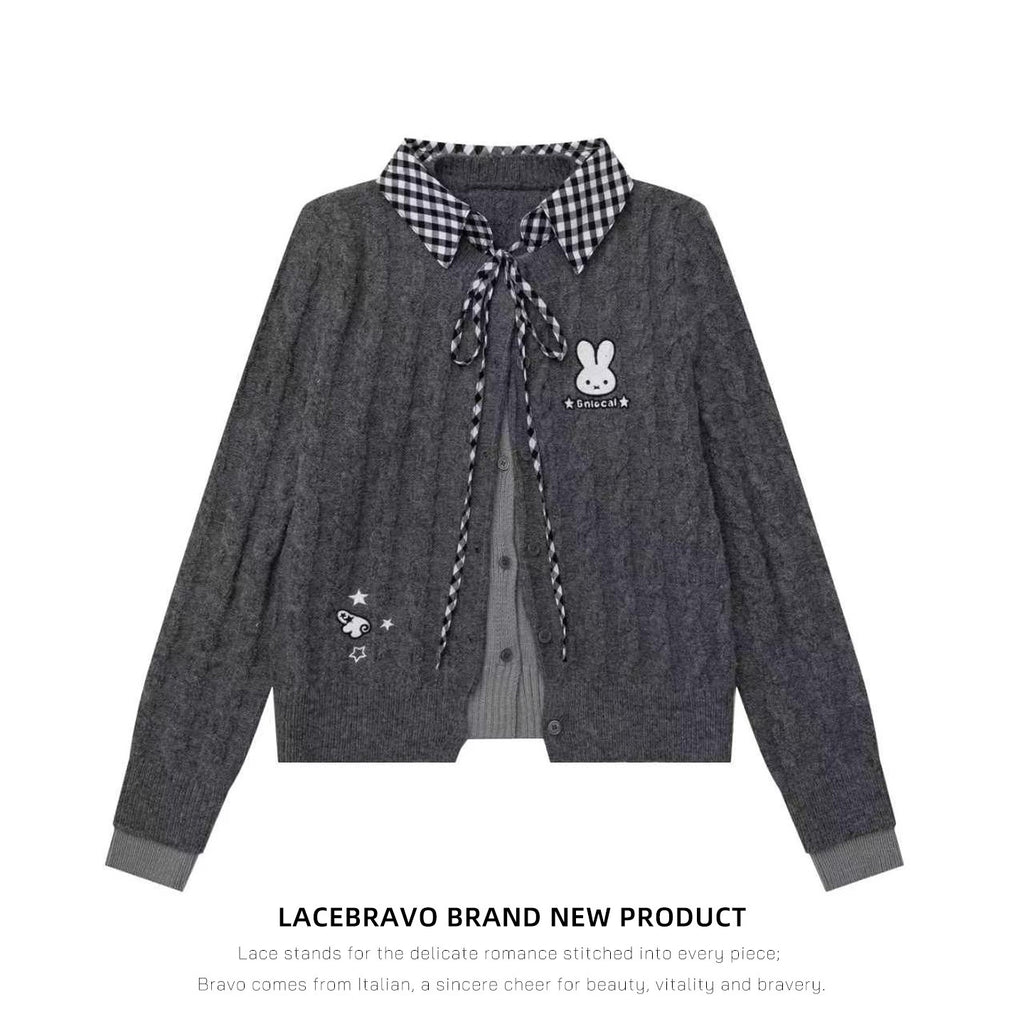 LaceBravo_Plaid_Embroidered_Faux_Two_Piece_Knit_Women's_Cardigans_1082710230481_MISSTT
