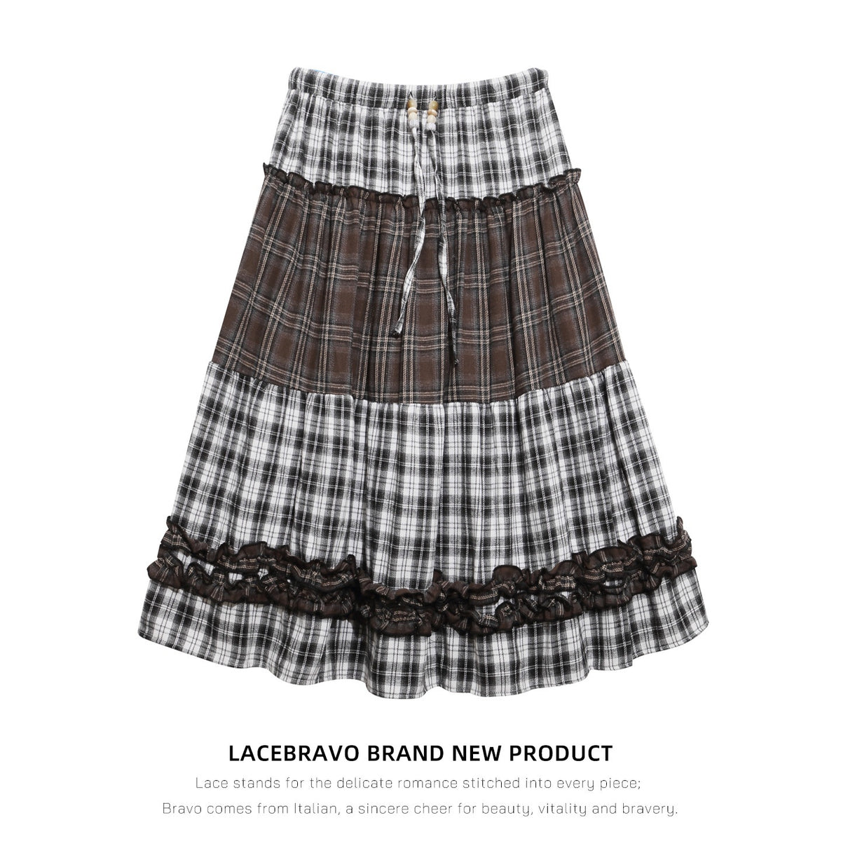 LaceBravo_Plaid_Patchwork_Lace_Trim_Drawstring_High_Waist_Layered_Women's_Polyester_Midi_Skirts_1085502023195_MISSTT
