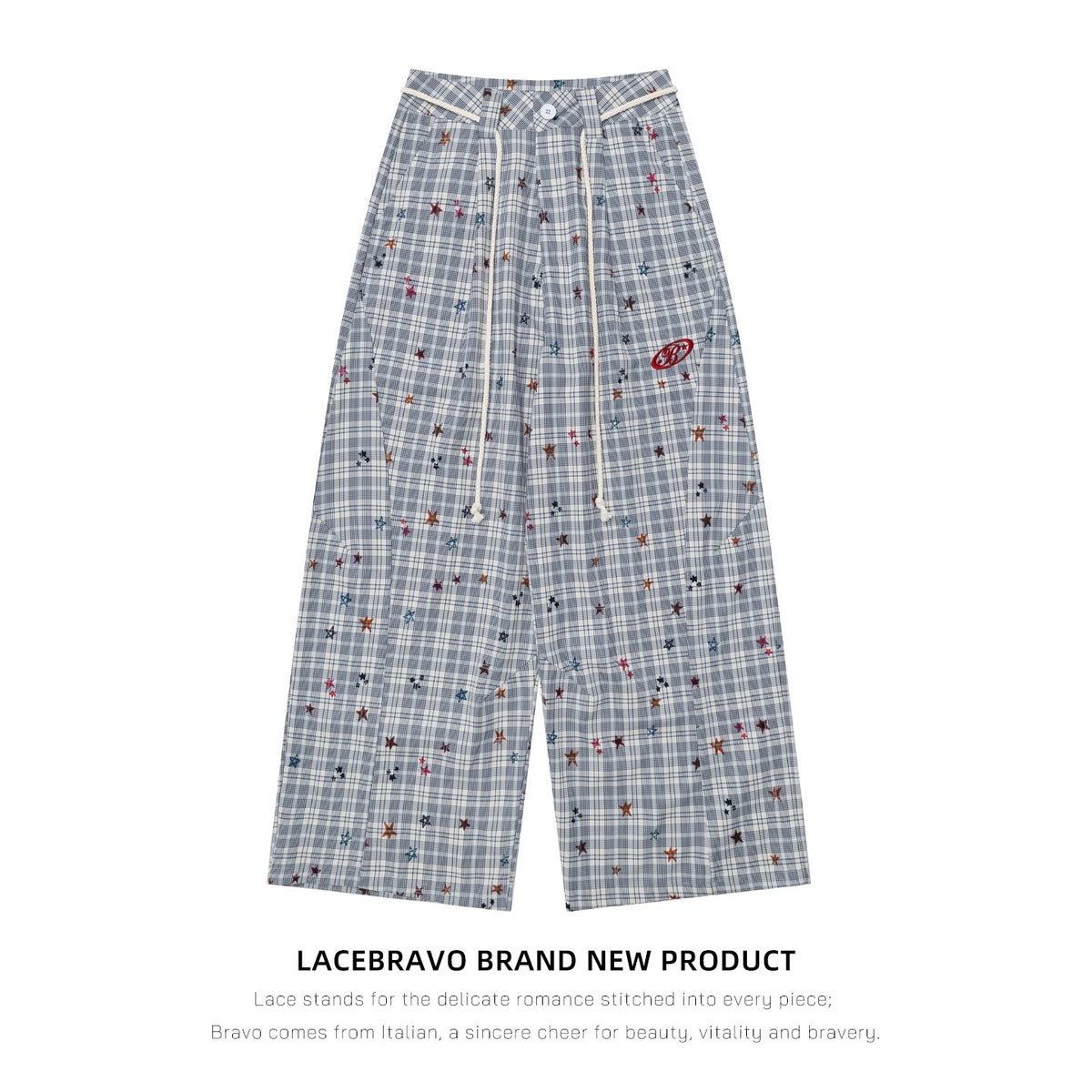 LaceBravo_Plaid_Star_Embroidered_Casual_Loose_Straight_Women's_Polyester_Sweatpants_1077985245962_MISSTT