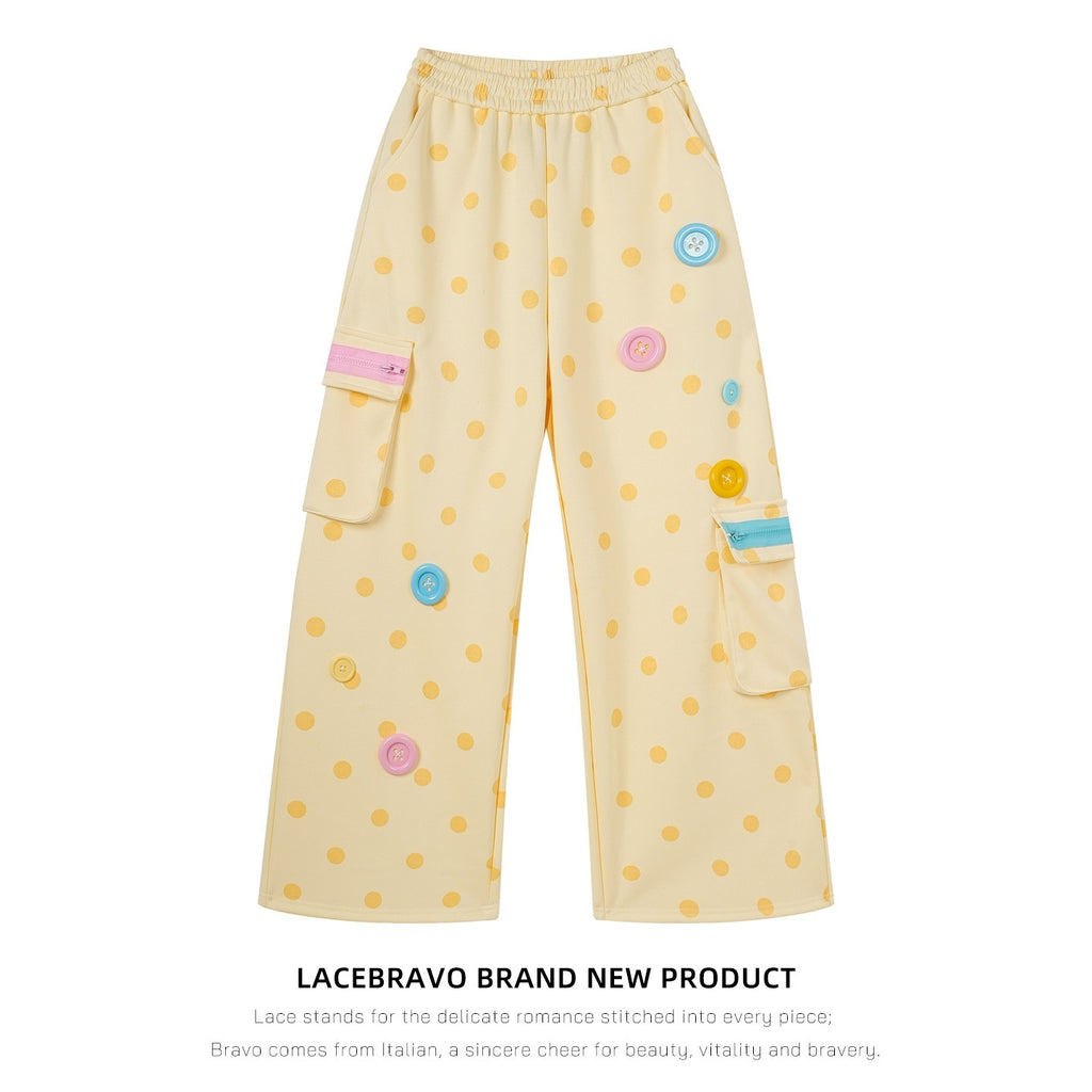 LaceBravo_Polka_Dot_Button_Applique_High_Waist_Straight_Leg_Women's_Cotton_Sweatpants_1088261502117_MISSTT