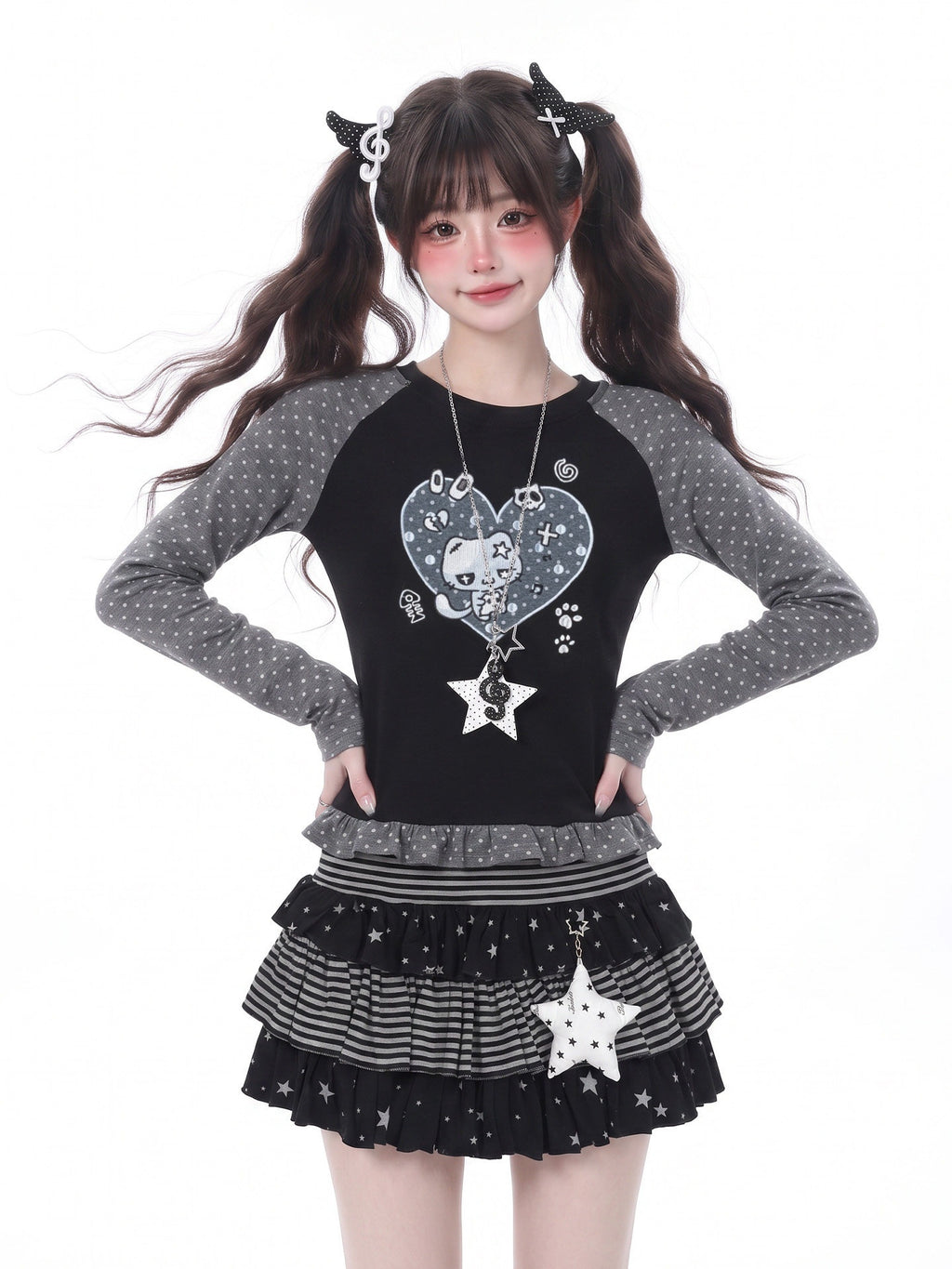 LaceBravo_Polka_Dot_Heart_Embroidered_Slim_Fit_Women's_Lace_Long_Sleeve_T-shirts_1068665599587_MISSTT