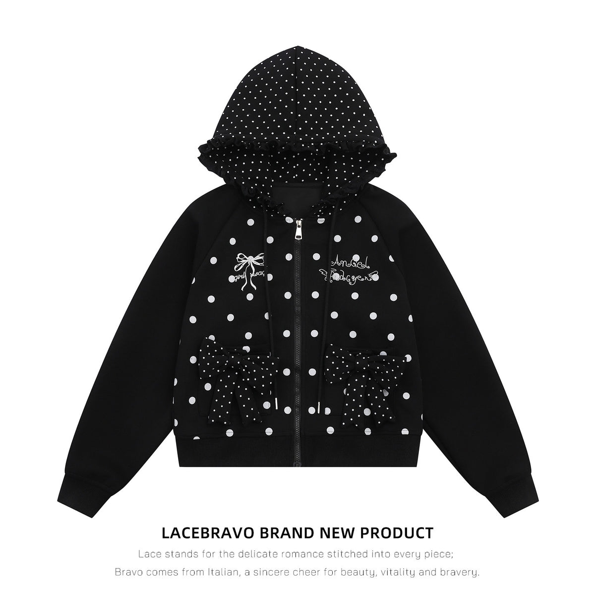 LaceBravo_Polka_Dot_Lace_Bow_Loose_Fit_Cotton_Women's_Zip-up_Hoodies_1088557919568_MISSTT