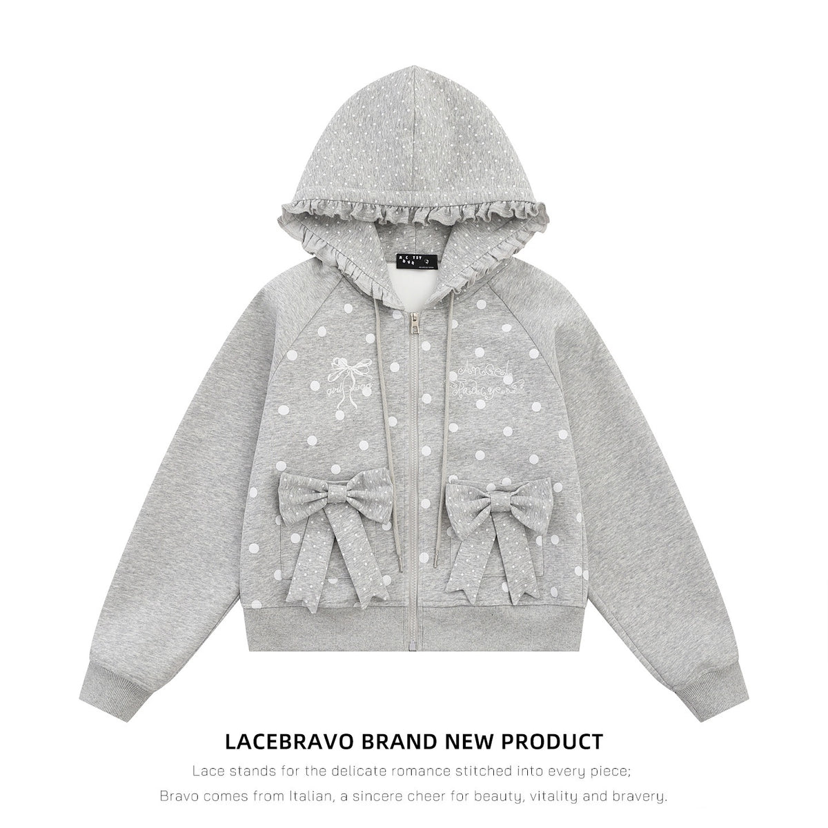 LaceBravo_Polka_Dot_Lace_Bow_Loose_Fit_Cotton_Women's_Zip-up_Hoodies_1088557919568_MISSTT