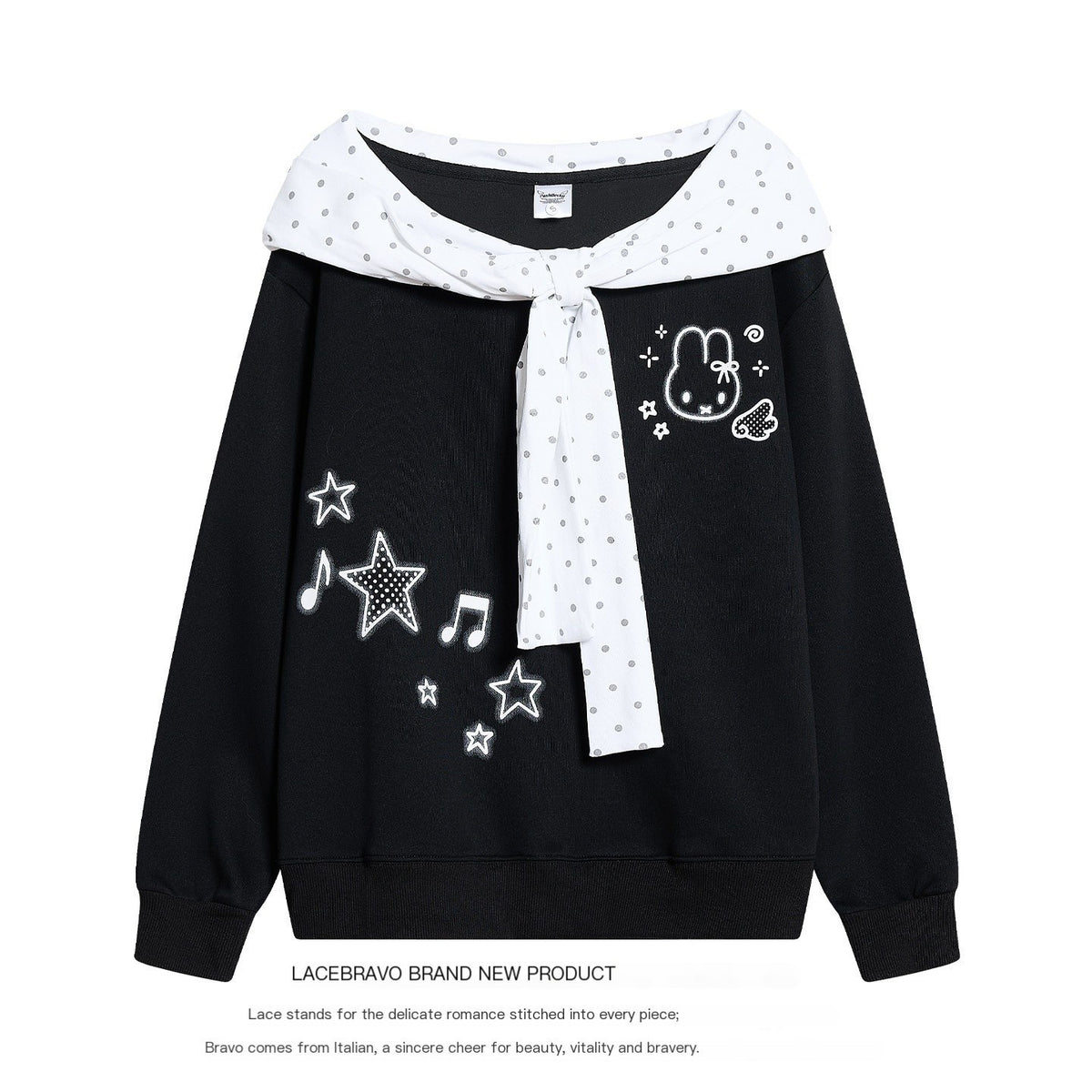 LaceBravo_Polka_Dot_Rabbit_Music_Note_Print_Loose_Fit_Women's_Cotton_Hoodies_1080065414040_MISSTT