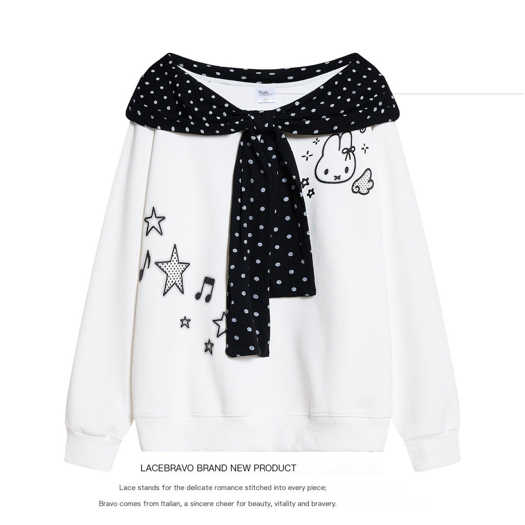 LaceBravo_Polka_Dot_Rabbit_Music_Note_Print_Loose_Fit_Women's_Cotton_Hoodies_1080065414040_MISSTT