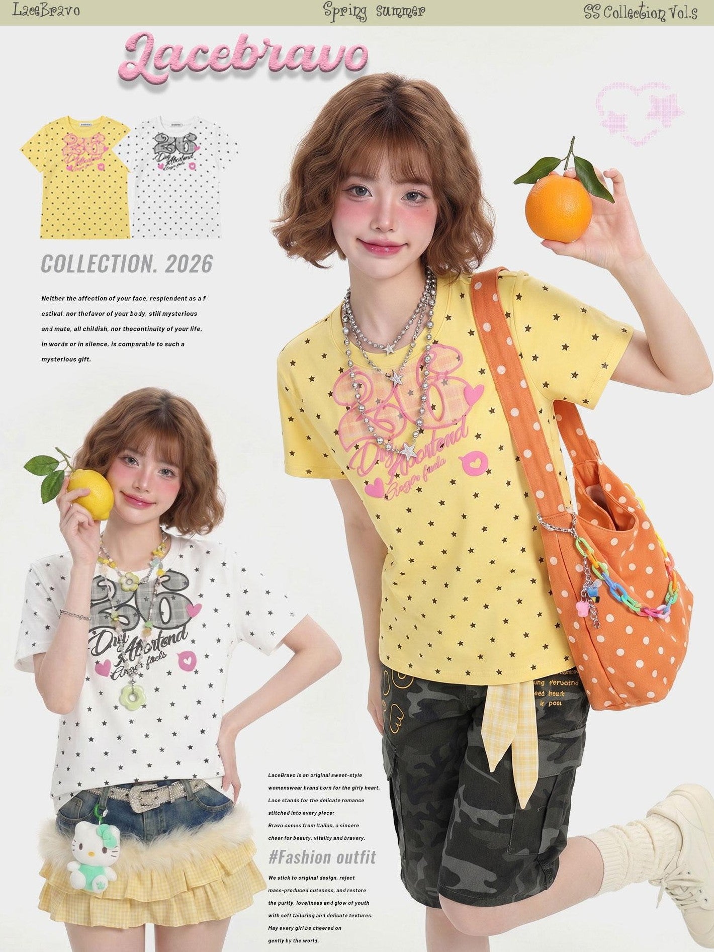 LaceBravo Retro Star Print Collegiate Crew Neck Slim Fit Women's Short Sleeve T-shirts