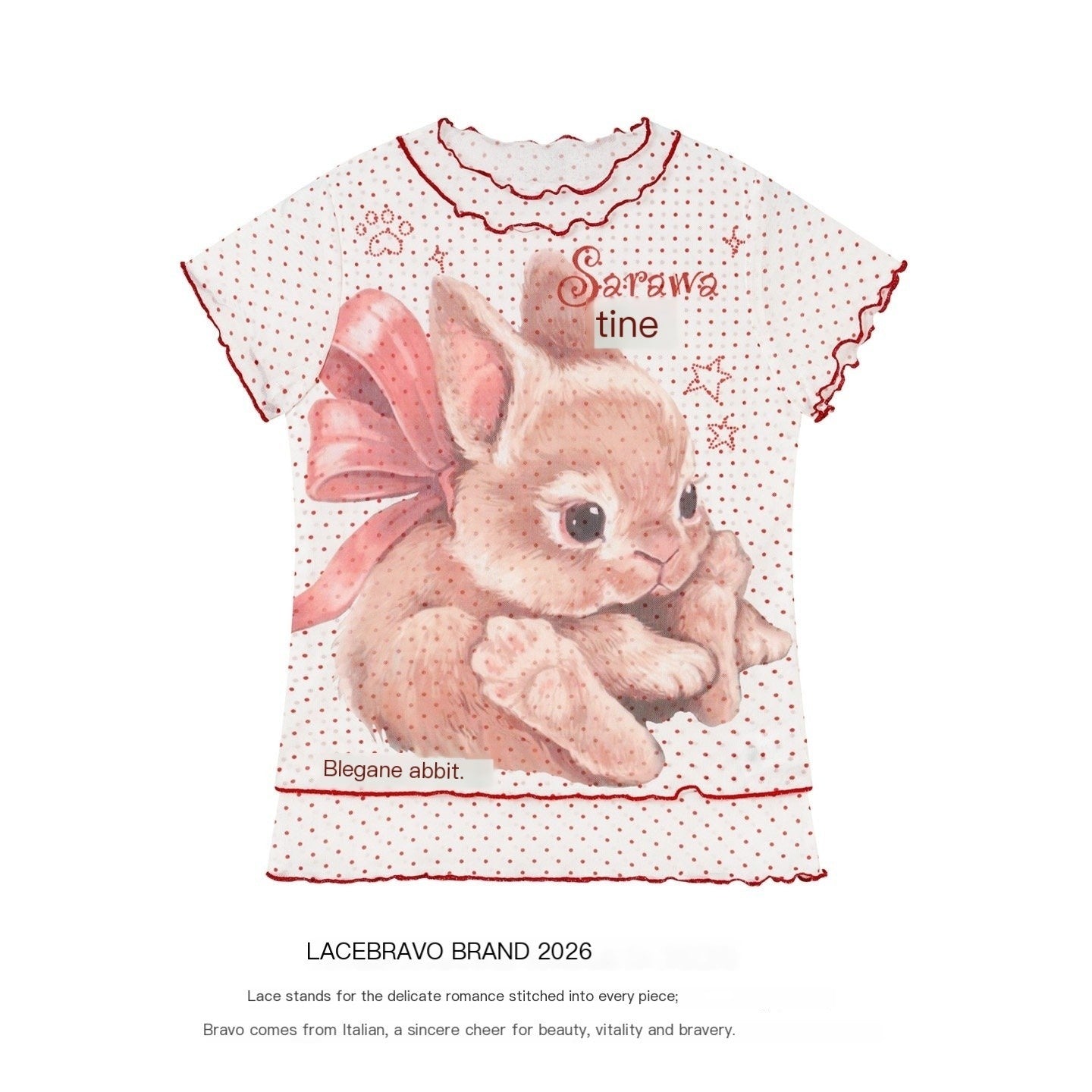 LaceBravo_Ruffle_Trim_Rabbit_Polka_Dot_Crew_Neck_Cropped_Women's_Short_Sleeve_T-shirts_1032333666528_MISSTT