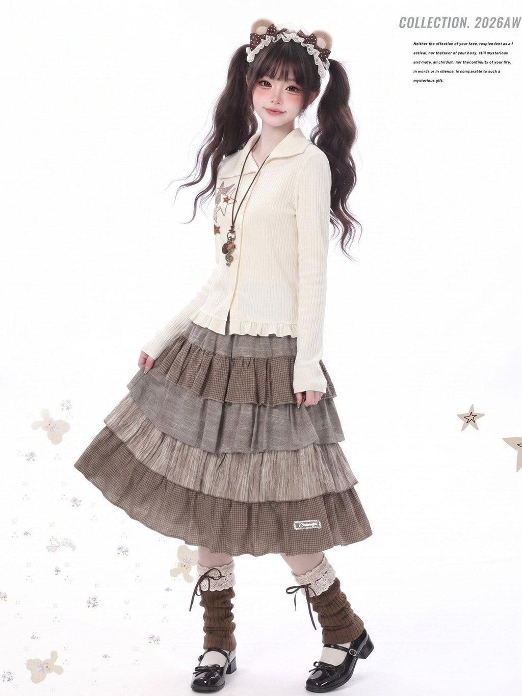 LaceBravo Star Check Applique Lapel Collar Ribbed Women's Knit Cardigans
