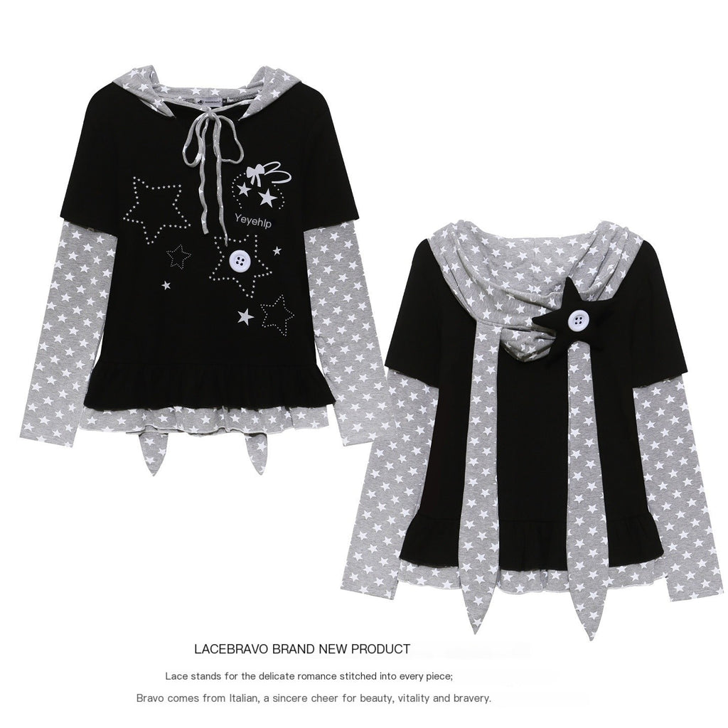 LaceBravo_Star_Print_Layered_Look_Hooded_Women's_Cotton_Long_Sleeve_T-shirts_1089205477188_MISSTT