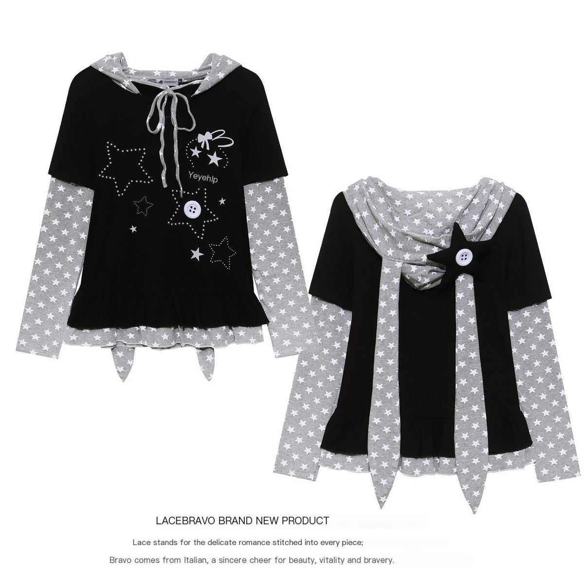 LaceBravo_Star_Print_Layered_Look_Hooded_Women's_Cotton_Long_Sleeve_T-shirts_1089205477188_MISSTT