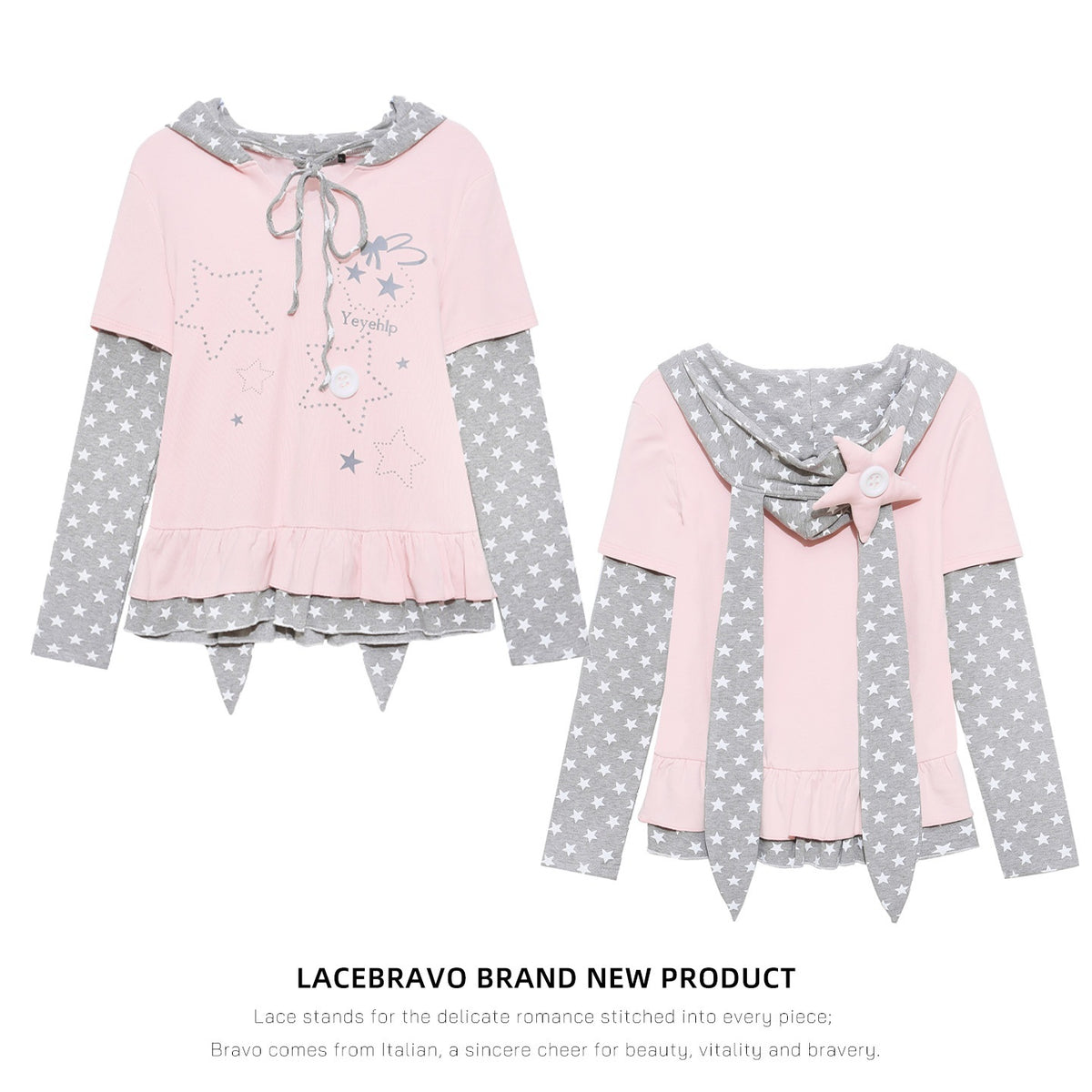 LaceBravo_Star_Print_Layered_Look_Hooded_Women's_Cotton_Long_Sleeve_T-shirts_1089205477188_MISSTT