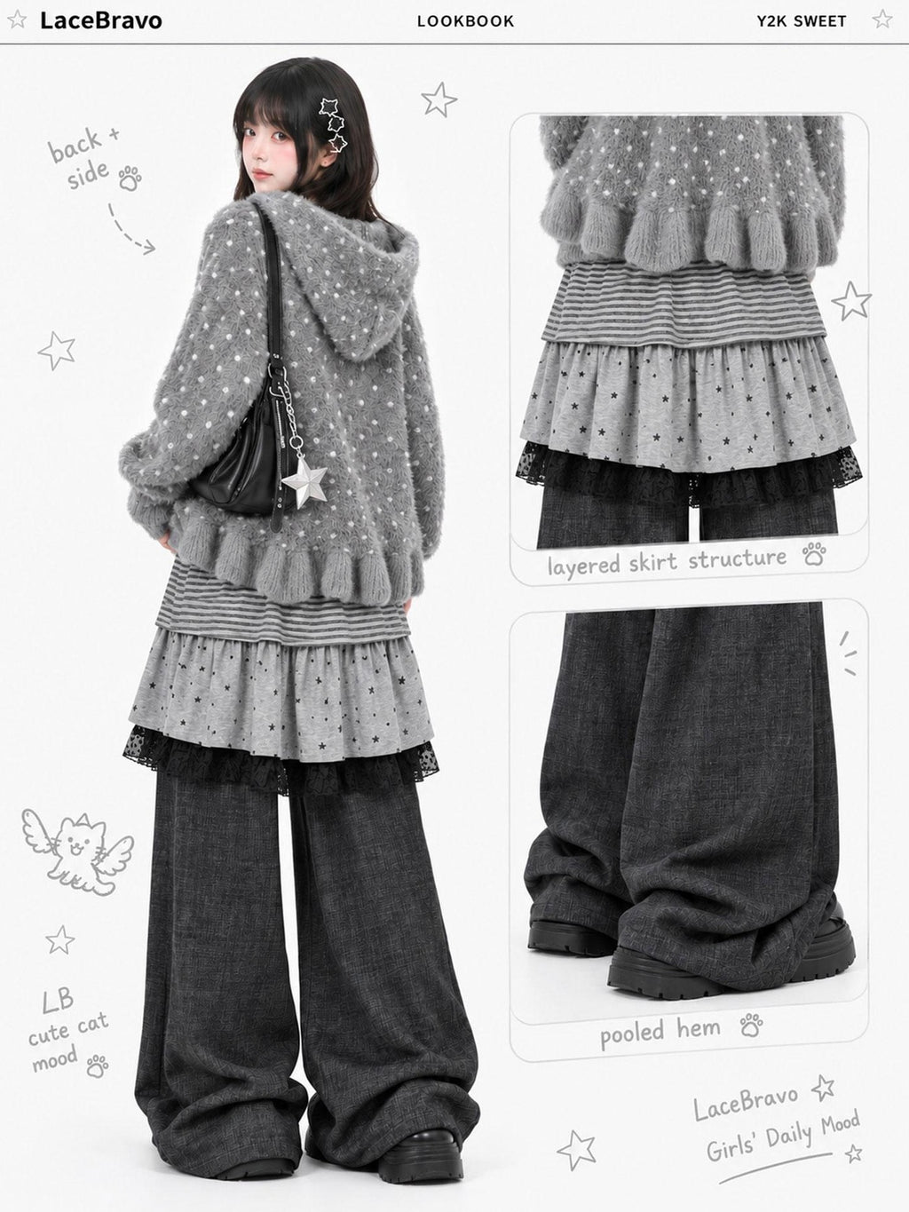 LaceBravo Striped Patchwork High Waist Women's Cotton Skorts