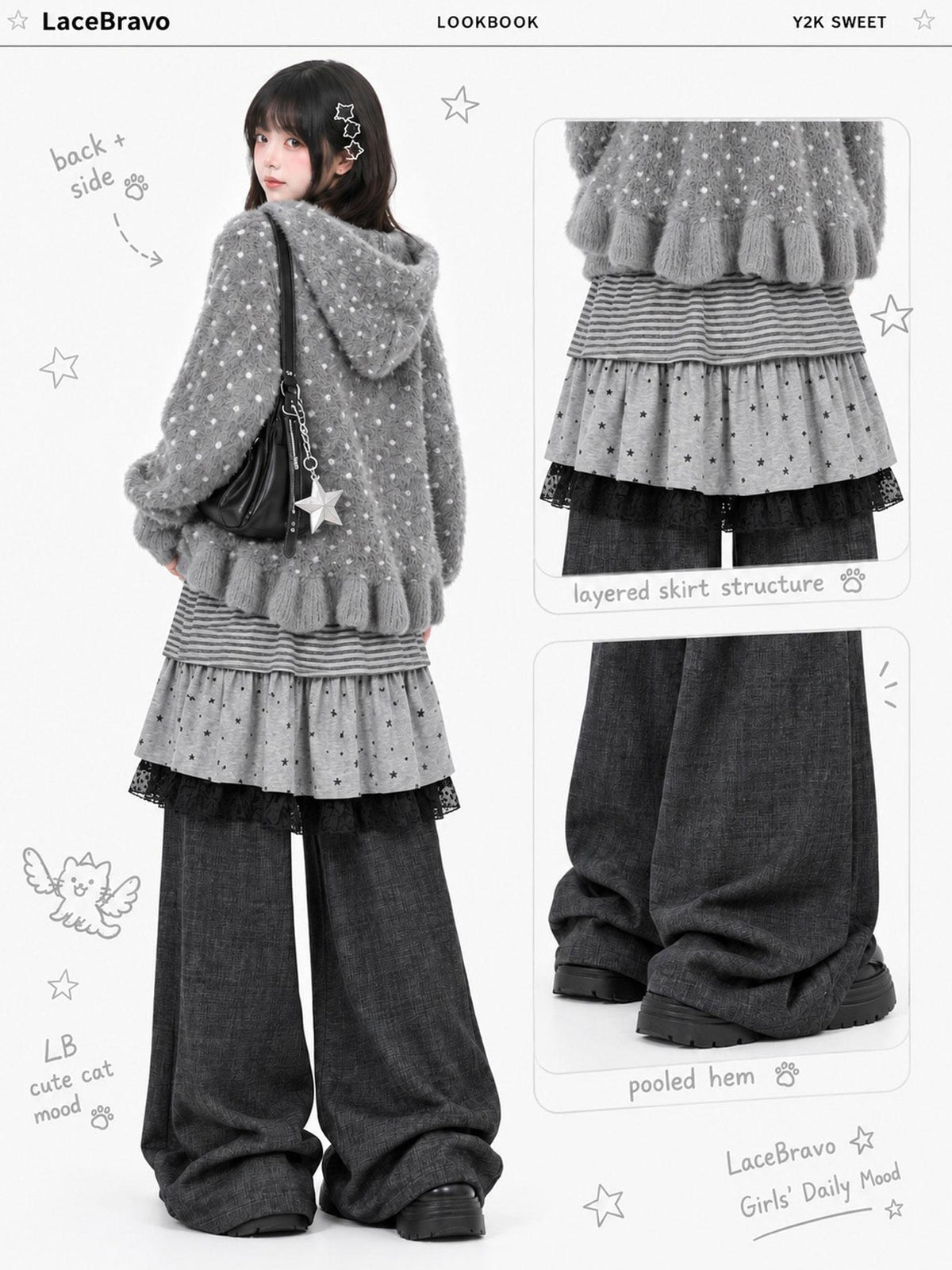 LaceBravo Striped Patchwork High Waist Women's Cotton Skorts