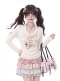 LaceBravo_Sweet_Faux_Two_Piece_Halter_Cross_Print_Women's_Lace_Long_Sleeve_T-shirts_1071810212325_MISSTT