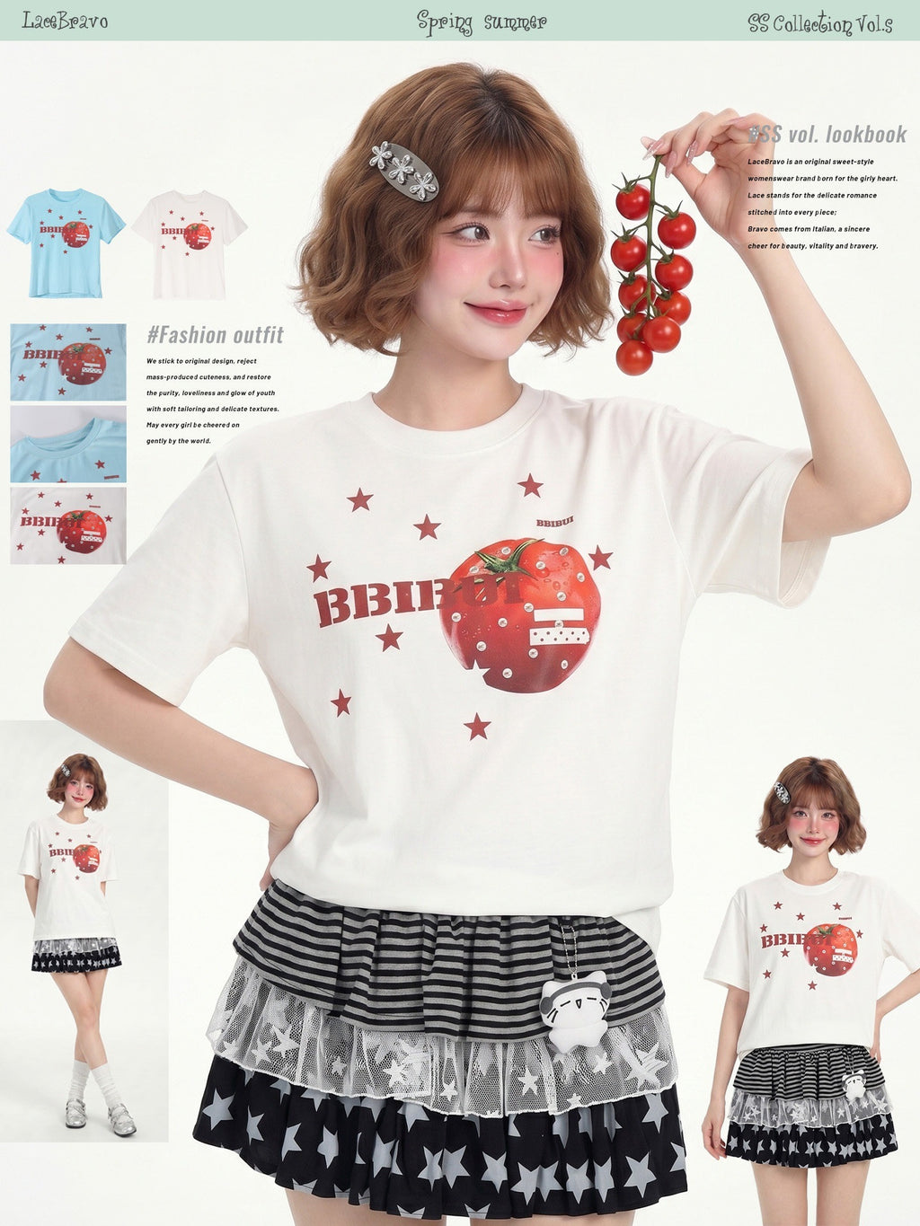 LaceBravo_Tomato_Red_Dopamine_Star_Print_Retro_Women's_Loose_Slim_Short_Sleeve_T-shirts_1056747487098_MISSTT