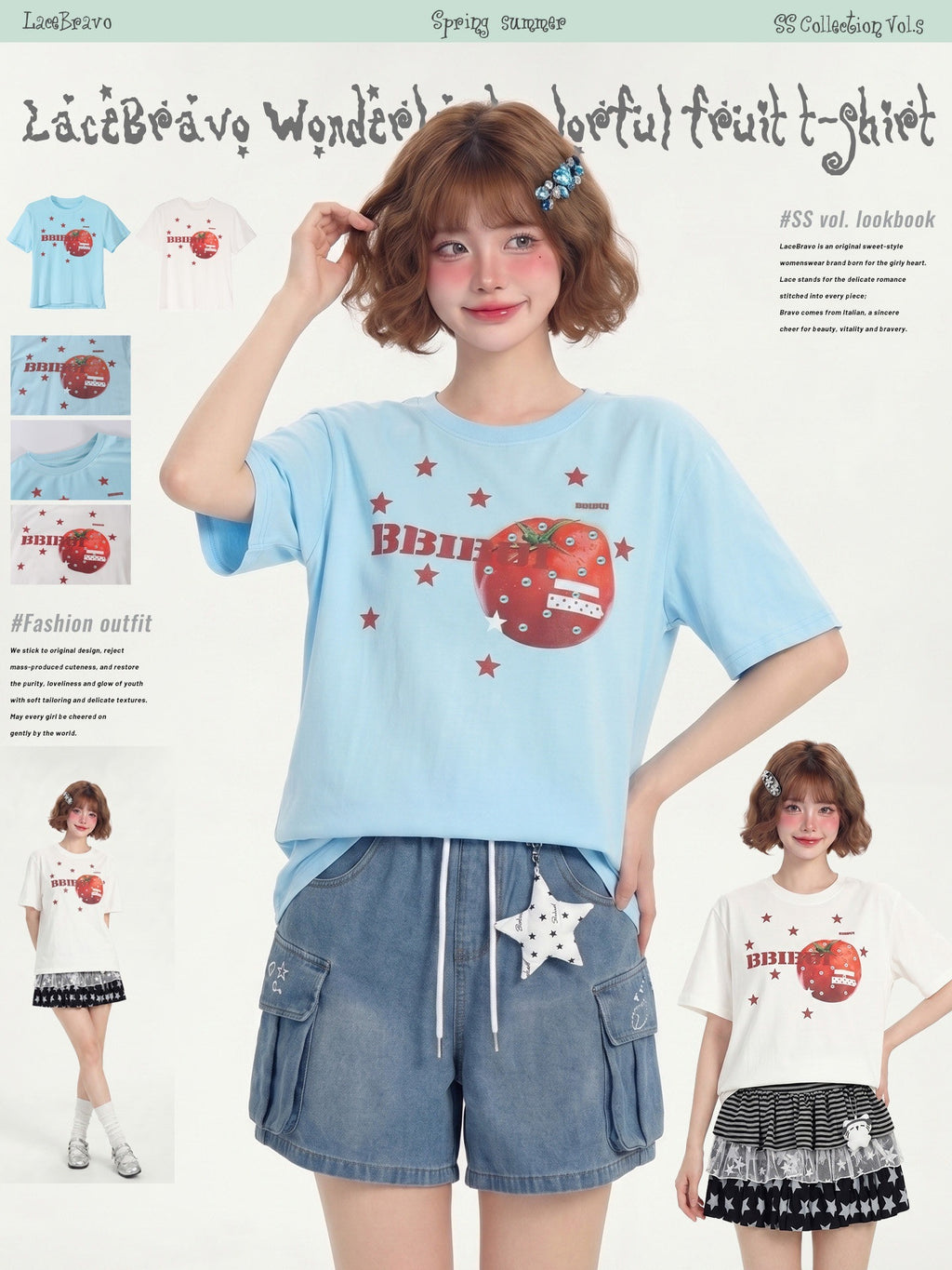 LaceBravo_Tomato_Red_Dopamine_Star_Print_Retro_Women's_Loose_Slim_Short_Sleeve_T-shirts_1056747487098_MISSTT