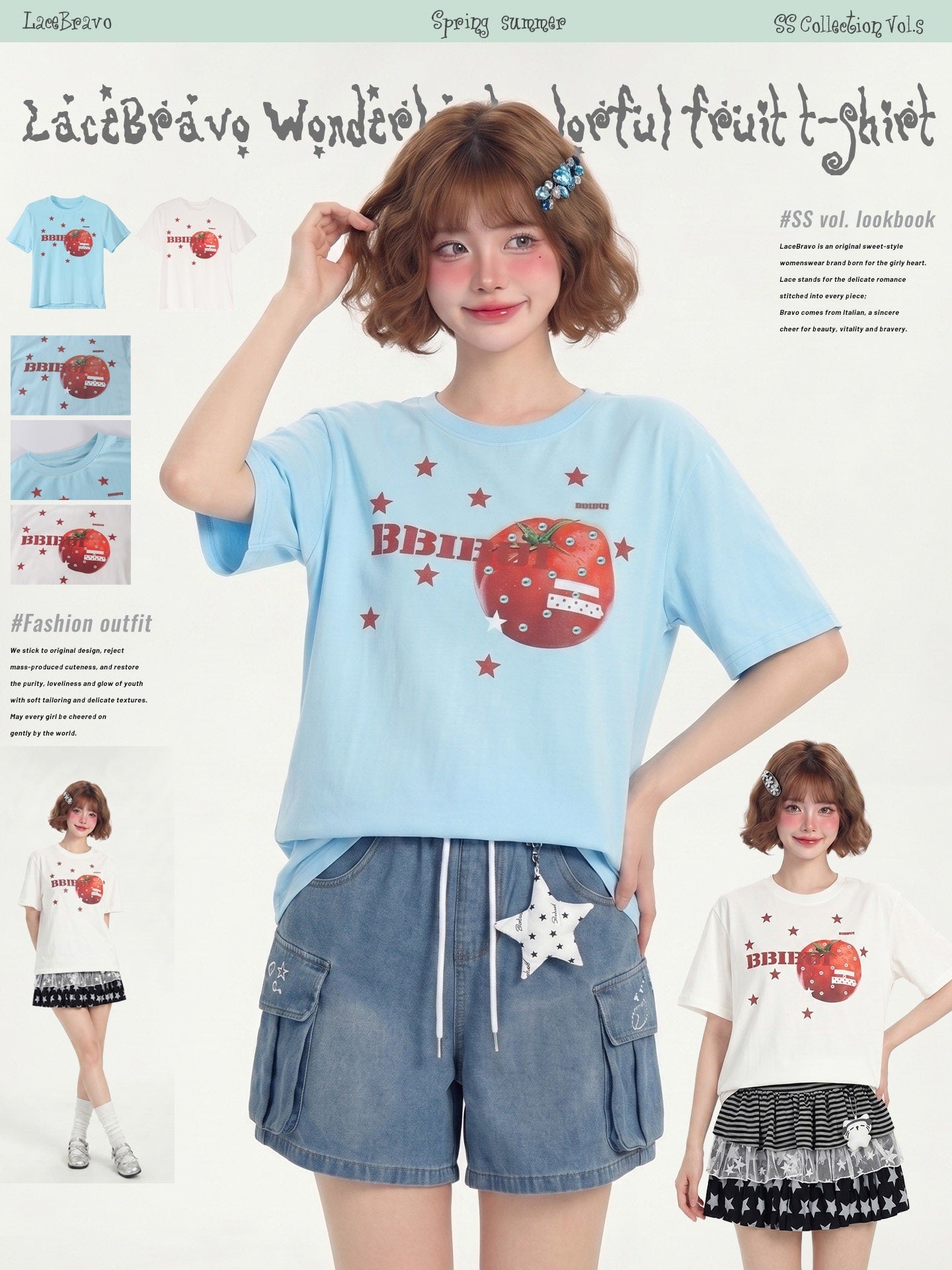 LaceBravo_Tomato_Red_Dopamine_Star_Print_Retro_Women's_Loose_Slim_Short_Sleeve_T-shirts_1056747487098_MISSTT