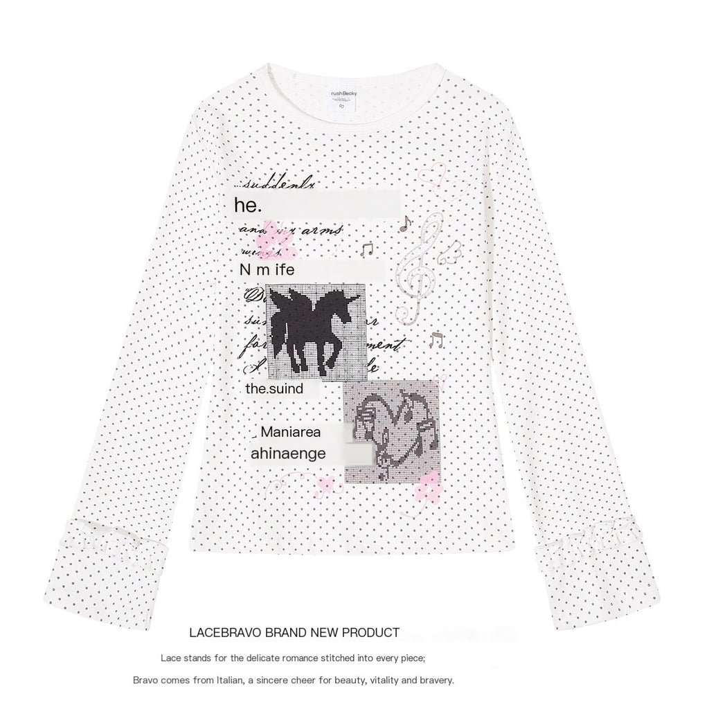 LaceBravo_Unicorn_Polka_Dot_Music_Note_Print_Flare_Sleeve_Women's_Cotton_Long_Sleeve_T-shirts_1089033942063_MISSTT
